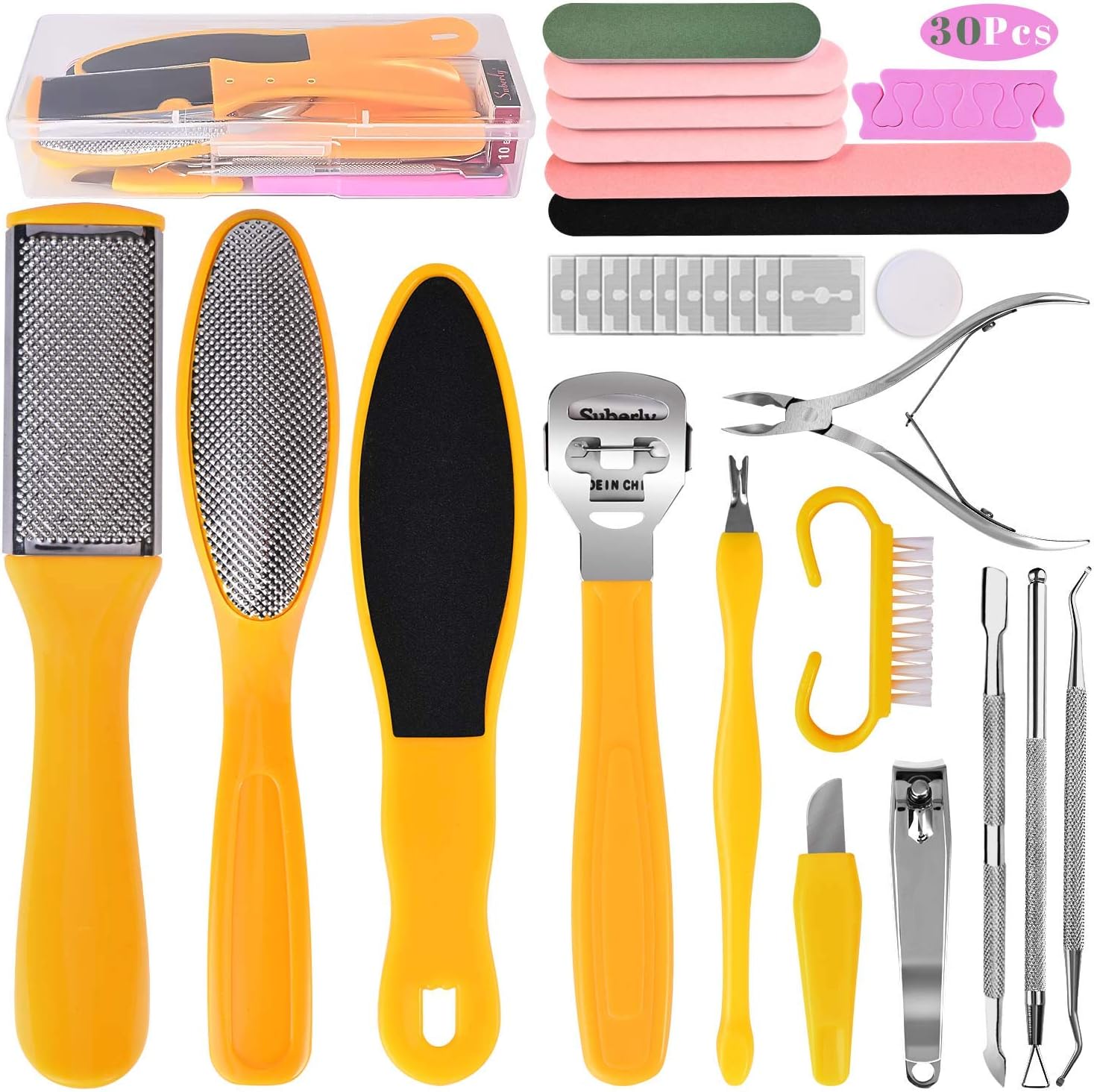 Foot File Pedicure Set, 30 in 1 Foot Files Foot Care Scrubber Kit Hard Skin Remo...