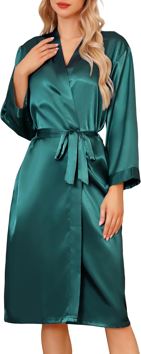 Sopesil Women's Satin Dressing Gowns Long Ladies Kimono Morning Robes Bridal Sof...