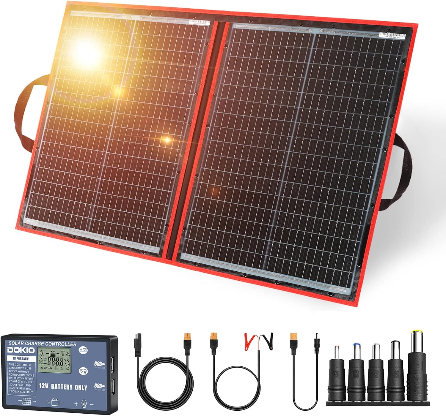 DOKIO 110W 18V Portable Solar Panel Kit Folding Solar Charger with 2 USB Outputs...