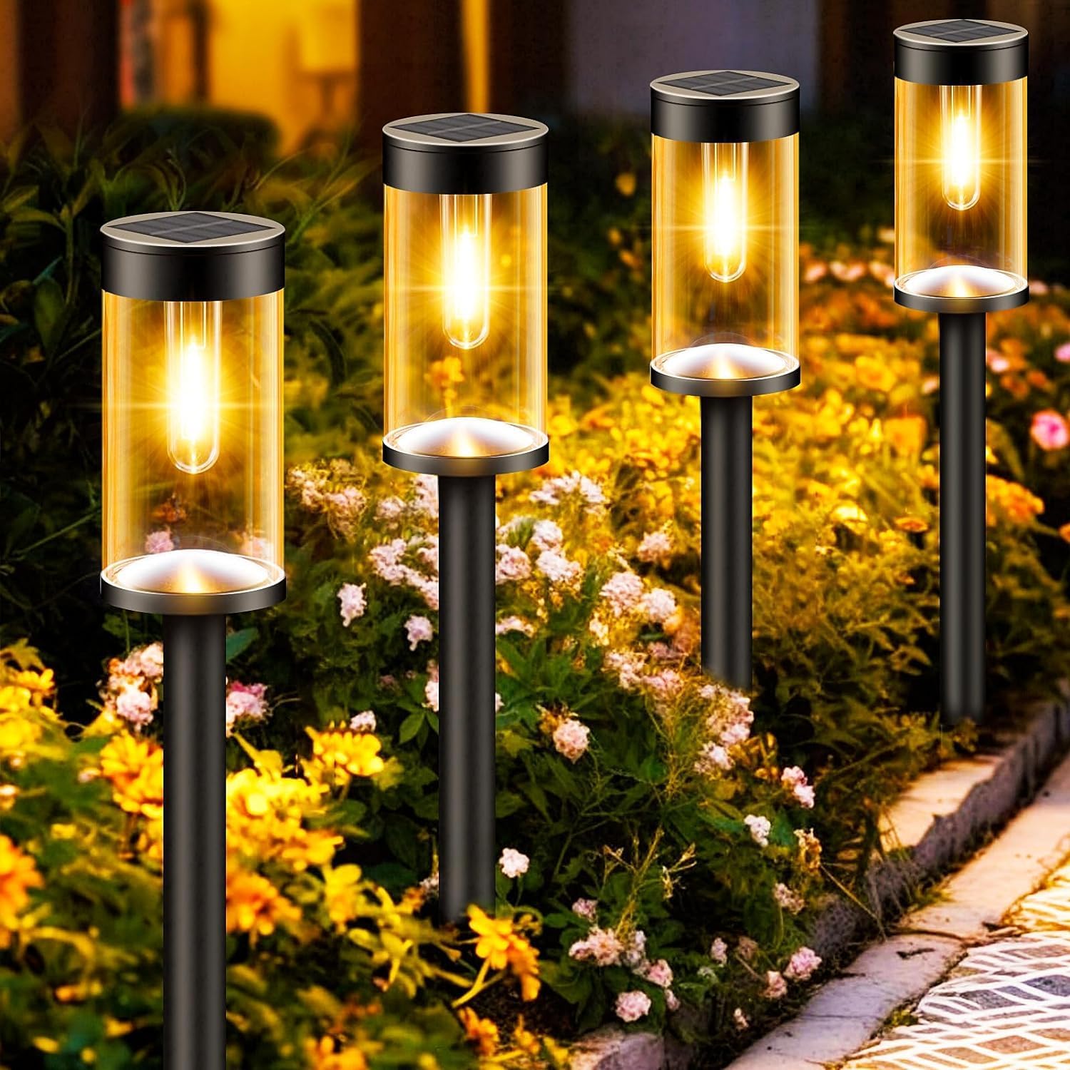 nipify Solar Path Lights, 4 Pack Auto On/Off Solar Lights Outdoor Garden Stake W...