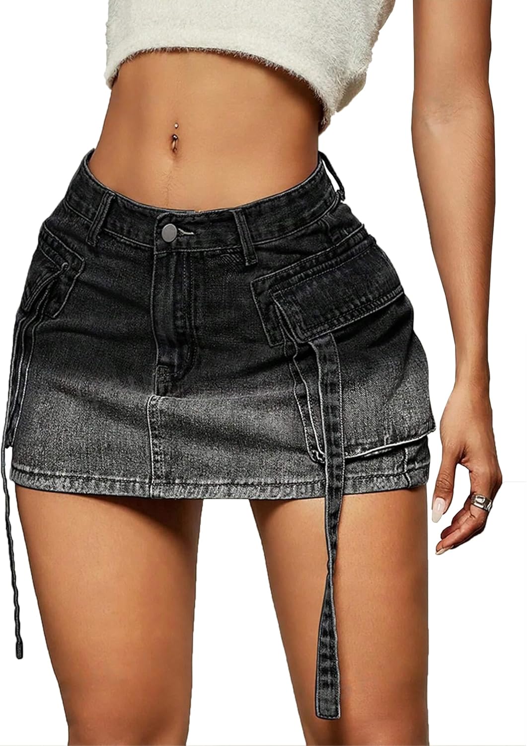 Cargo Skirt Women y2k Button Mini Jeans Skirt Denim Skirt with Pocket Low Waist...