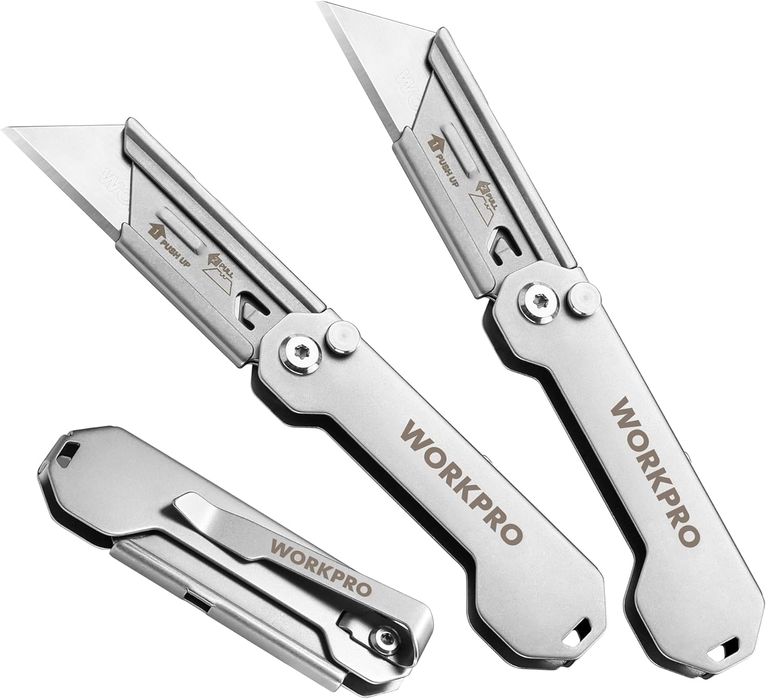 WORKPRO 3-Pack Folding Utility Knife, Quick Change Blades Box Cutter, EDC Foldab...