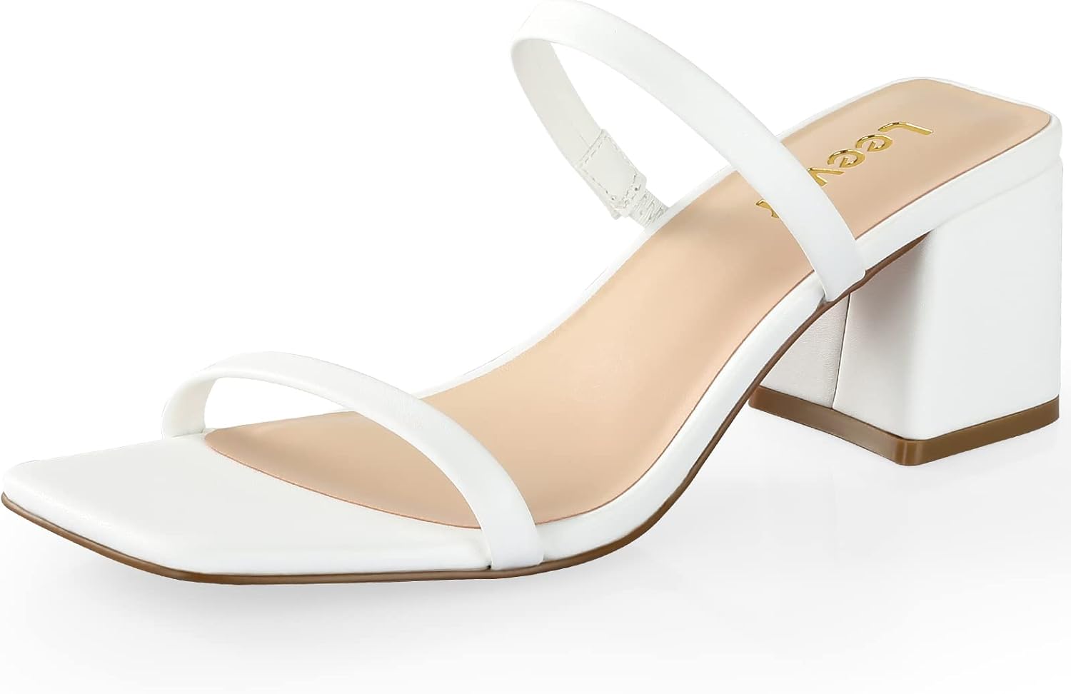 Leevar Square Toe Heeled Sandals for Women - Women's Low Block Heels Sandals - 2...