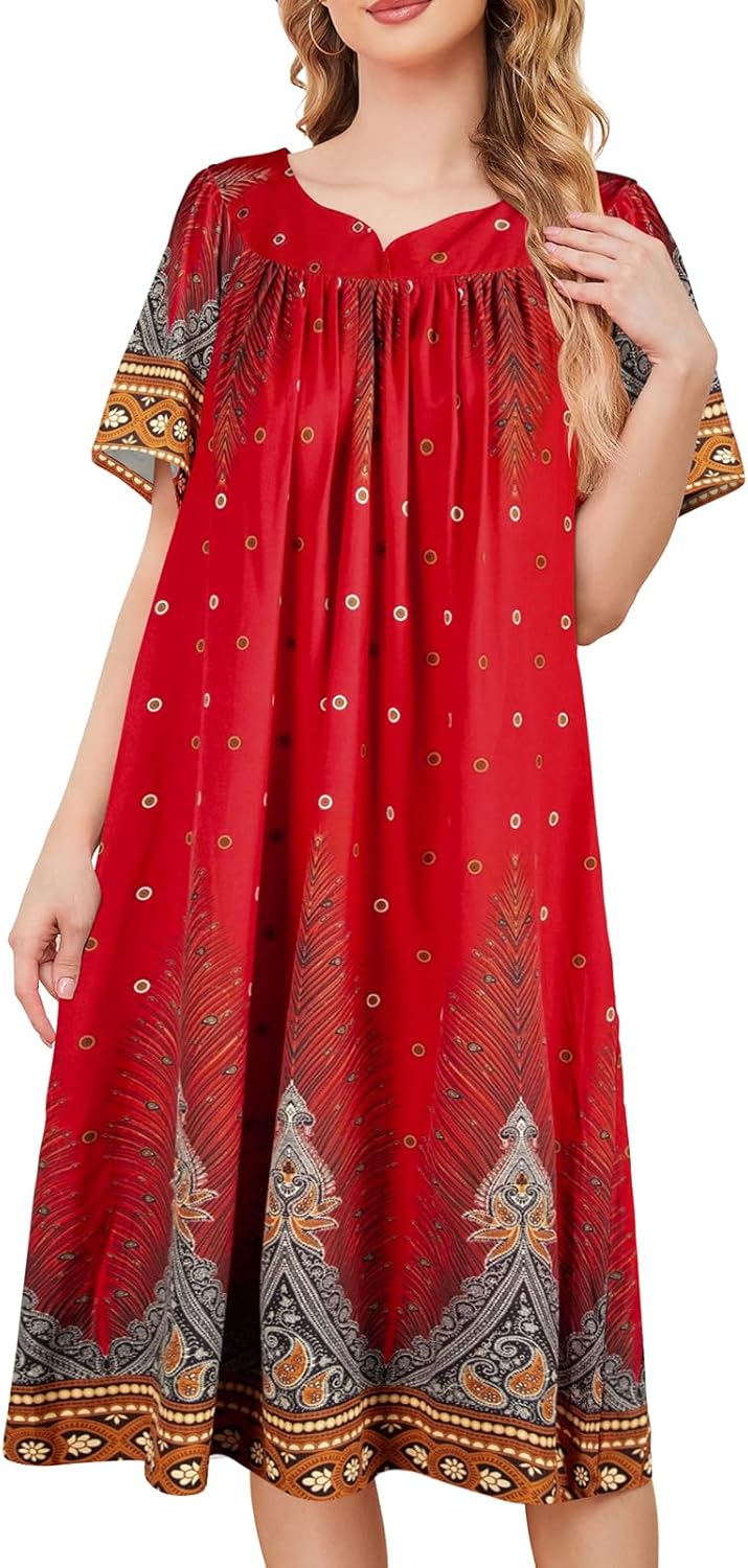 House Dresses for Women, Unique Mumu Dress with Pockets, Special Nightgown with...