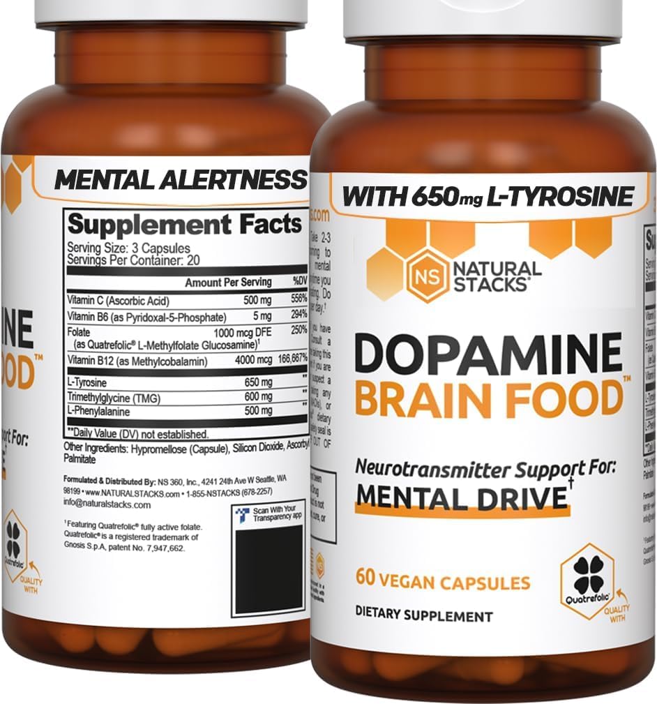 Dopamine Focus Supplement & Memory Supplement for Brain w/L-Tyrosine - Promotes...