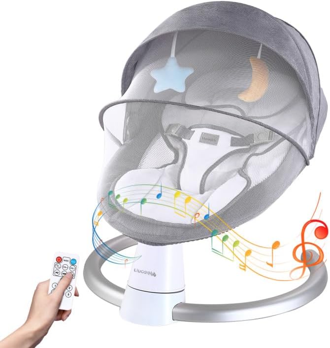 Uuoeebb Electric Baby Bouncer with Bluetooth, Baby Bouncer Chair with 5 Swing Sp...