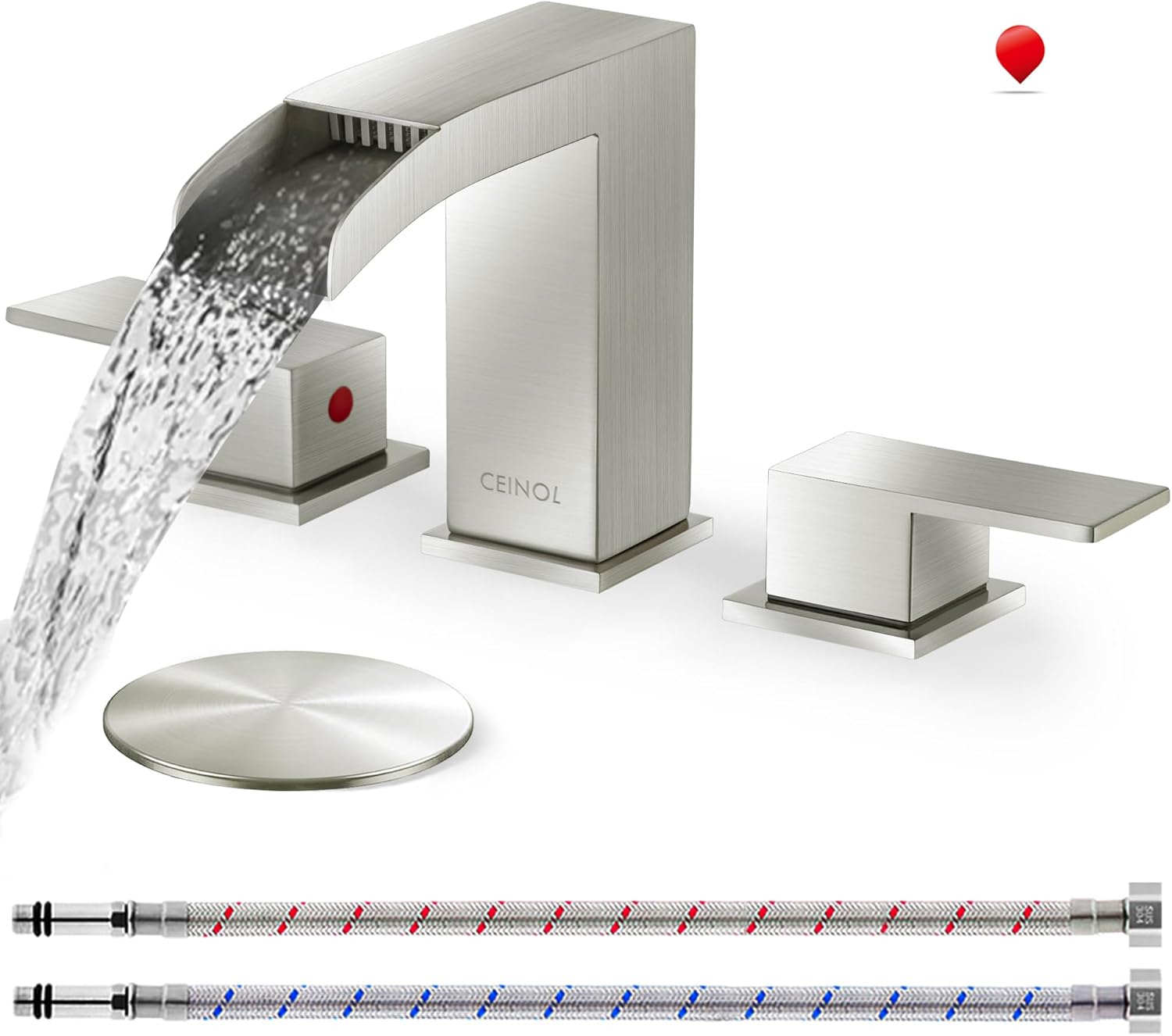 Bathroom Faucet, Unique Brushed Nickel Waterfall Sink Faucet, Special Modern Bat...