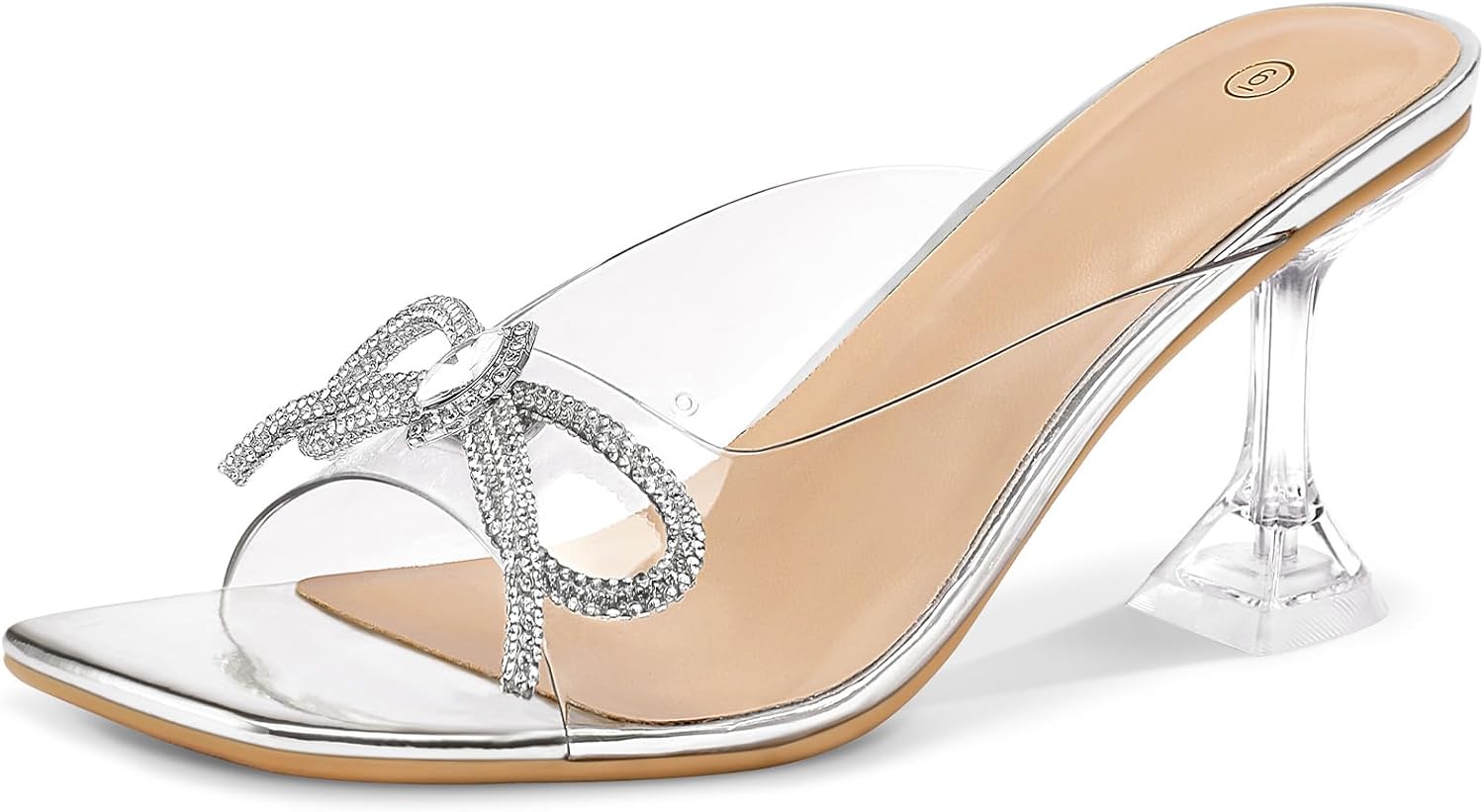 Mysoft Women's Heeled Sandals, Special Transparent Stiletto Mules, Unique Square...