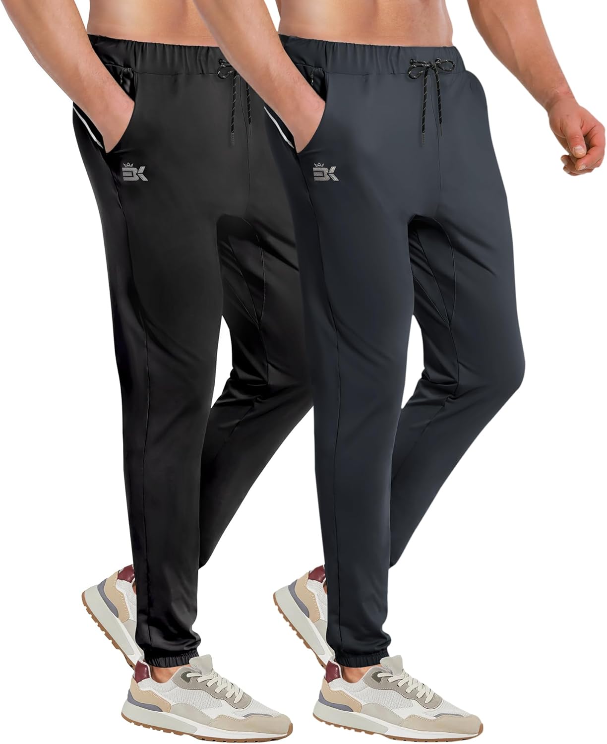 BROKIG Mens Hidzip Gym Joggers Bottoms, Lightweight Running Tracksuit Bottoms Sp...