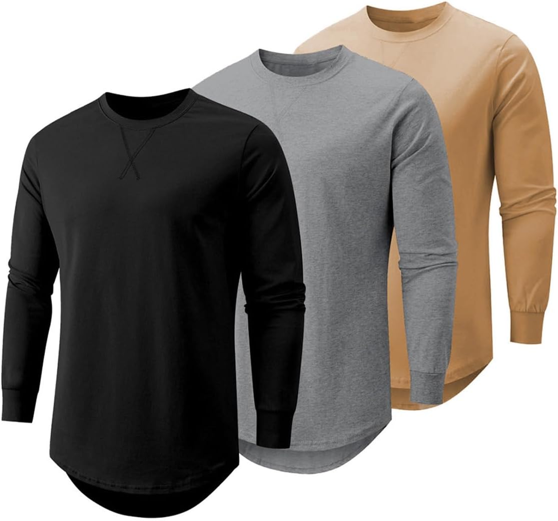 JMIERR Mens Tshirt, Special 3 Pack Cotton Longline Crewneck Tshirt for Hip Hop S...