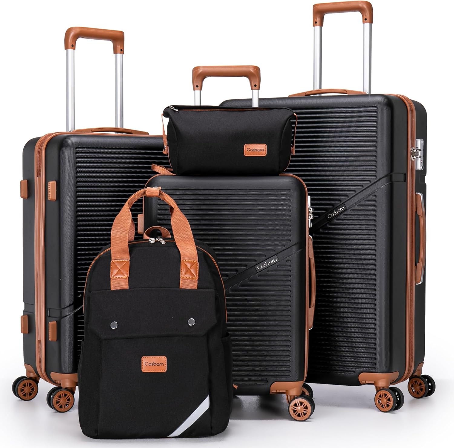 5-Piece Luggage Set 22x14x9 Airline Approved, ABS Hard Case Suitcases with Spinn...
