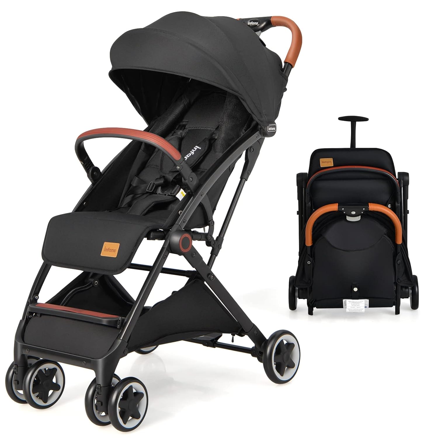 INFANS Lightweight Baby Stroller, Compact Stroller One-Hand Fold Travel Stroller...