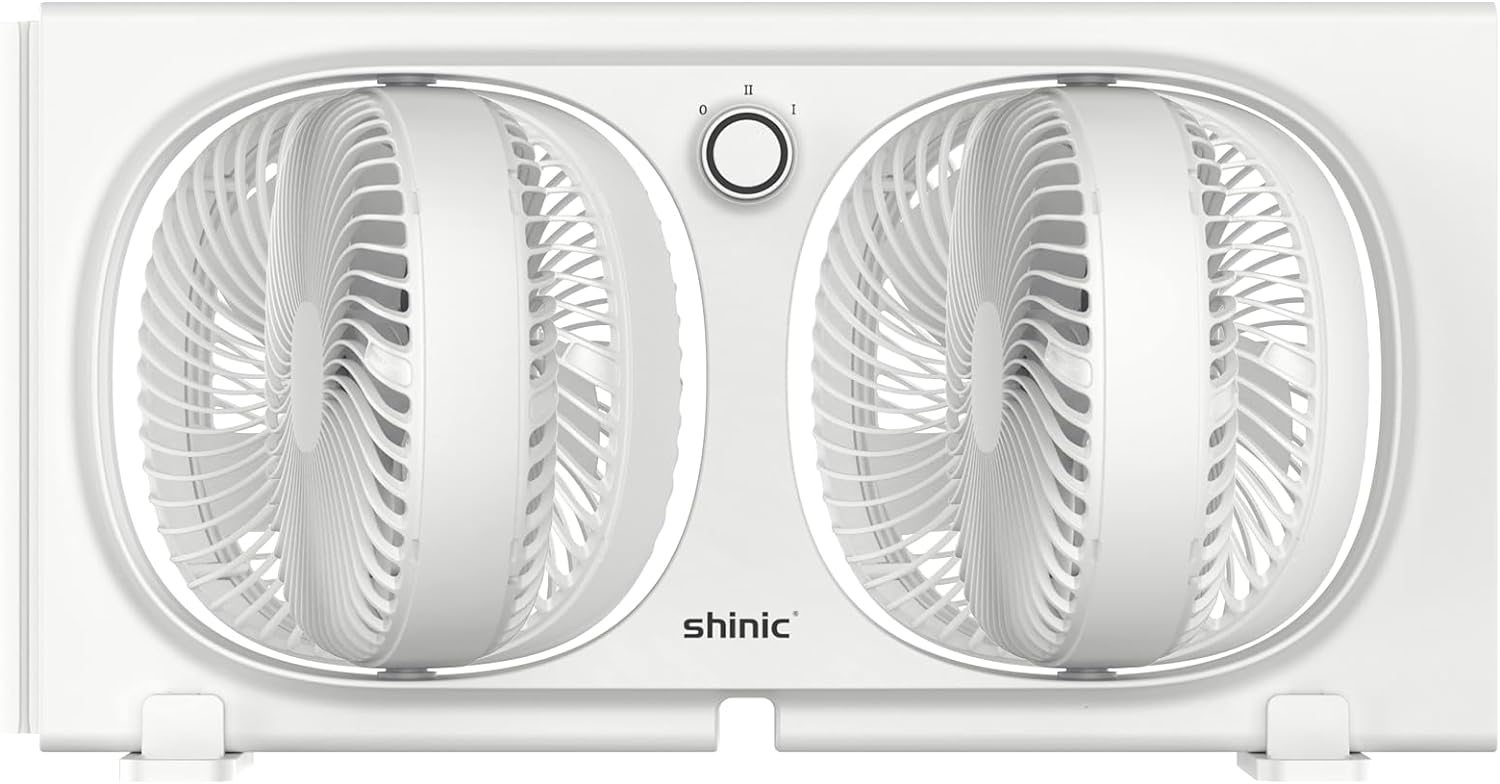 shinic 9" Twin Window Fan with 270° Rotatable Fans, 2-Speeds, Vertical Window Fa...