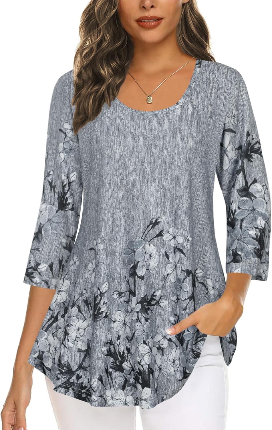 Tencole 3/4 Sleeve Shirts for Women Dressy Tunic Tops Casual Wear with Floral La...
