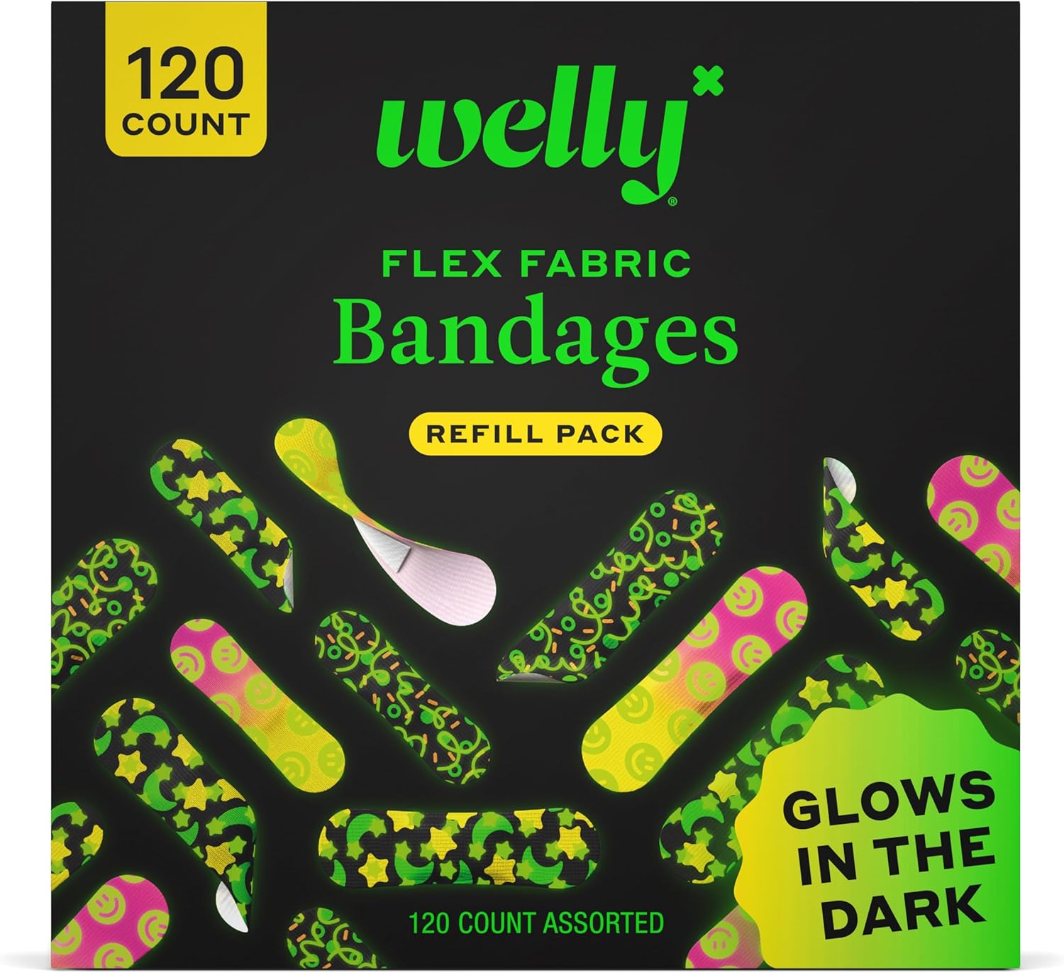 Welly Bandage Glow-in-The-Dark Refill Pack | Adhesive Flexible Fabric Bandages |...
