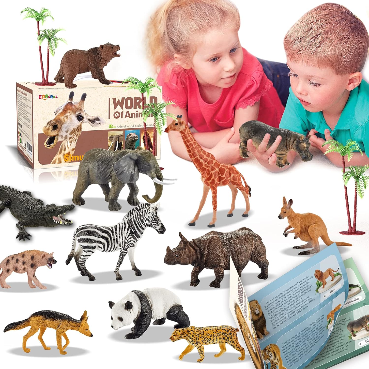 Safari Animals Figures Set, Unique 31 Pcs Jungle Playset, Realistic Zoo Animal T...