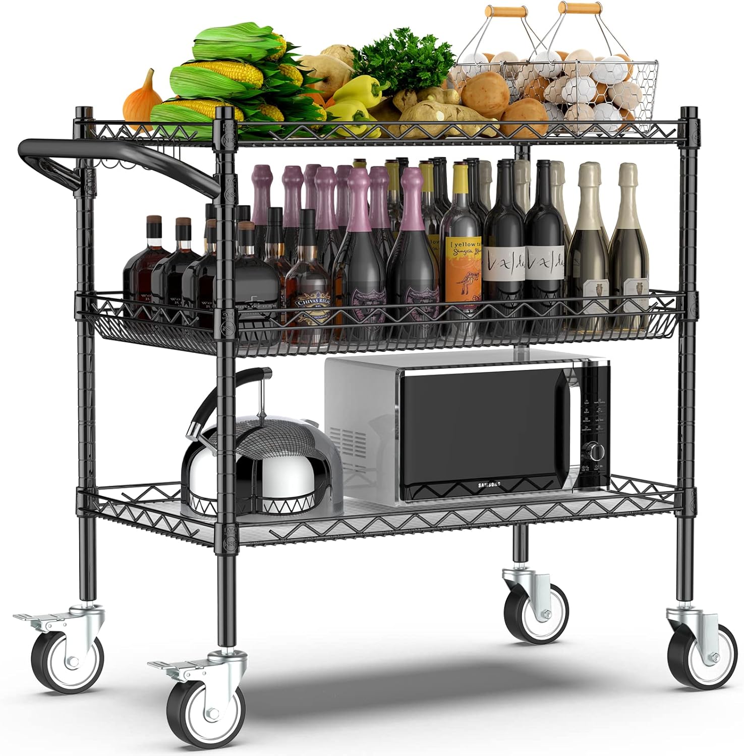 Leteuke 3 Tier Rolling Carts with Wheels,990Lbs Heavy Duty Rolling Utility Cart,...