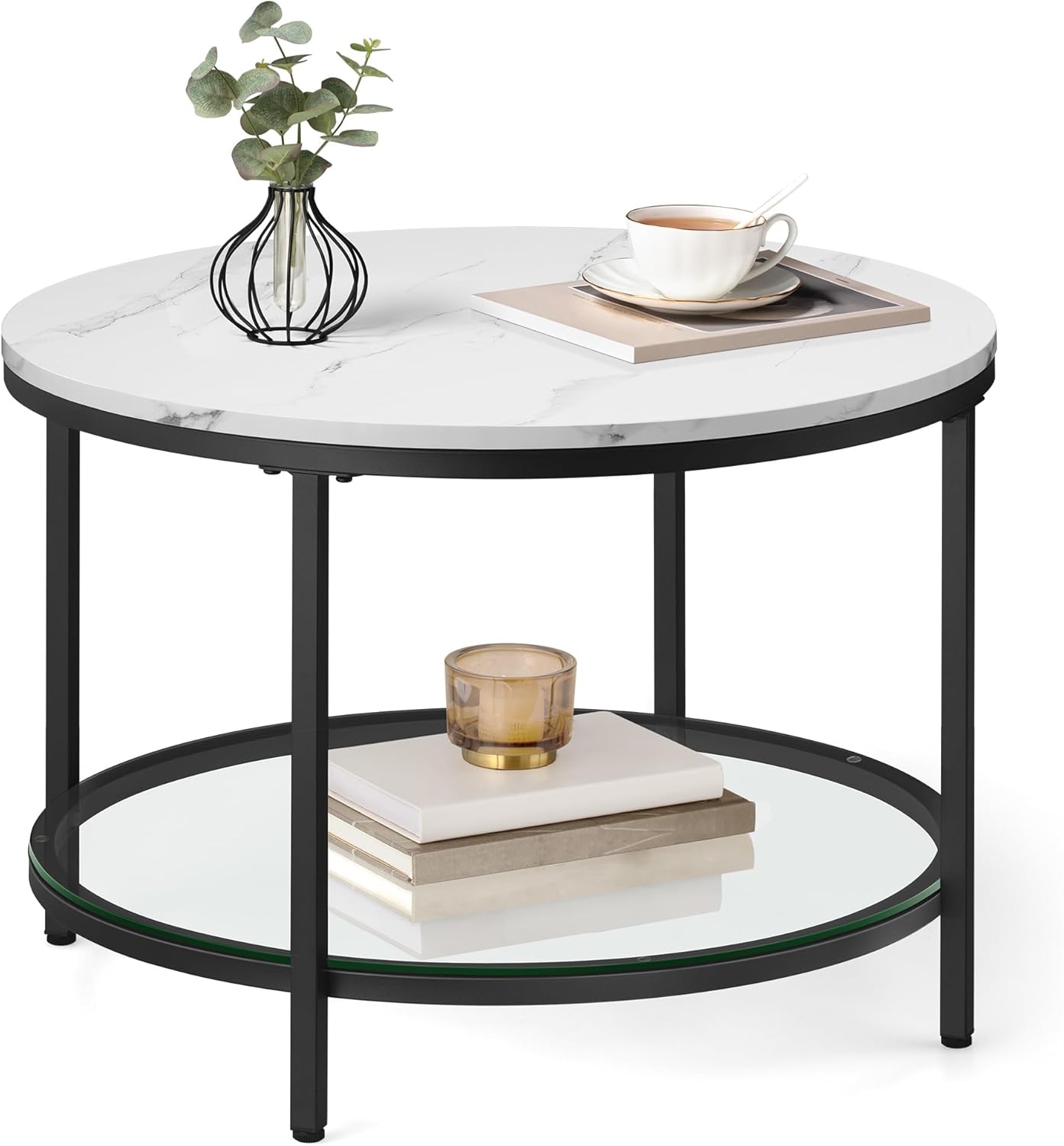 VASAGLE Round Coffee Table, Small Coffee Table wit...