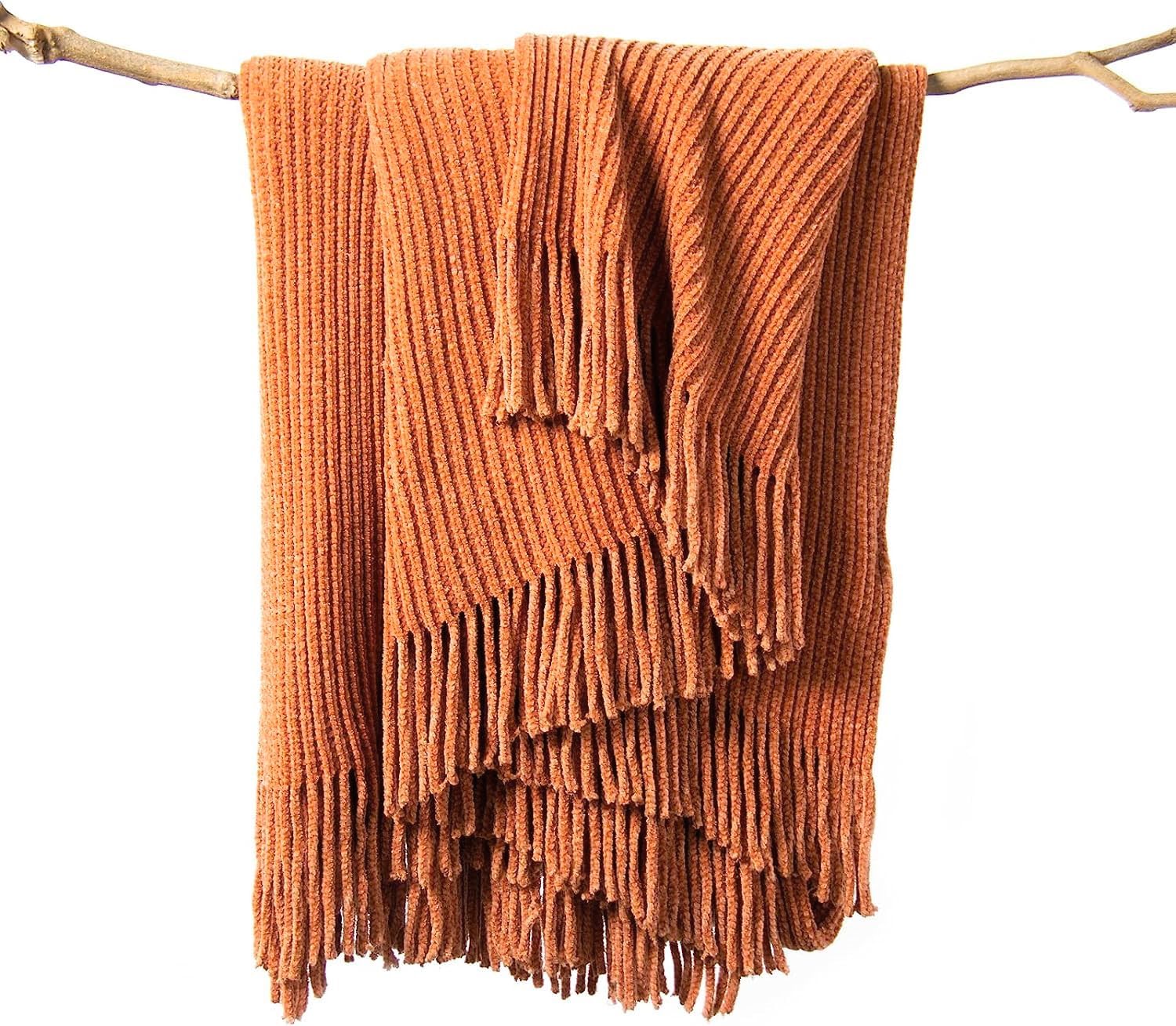 lifein Fall Throw Blanket for Couch-Soft Boho Bed Throw Blankets,Cozy Burnt Oran...