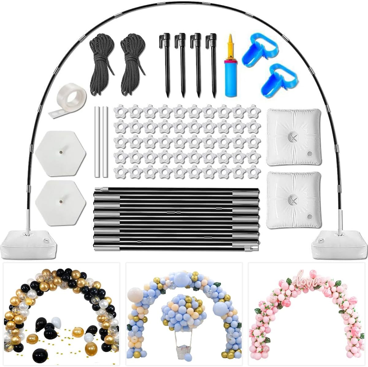 Balloon Arch Stand,10 Feet W x 9 Feet H Adjustable Balloon Arch Kit with Base,Ba...