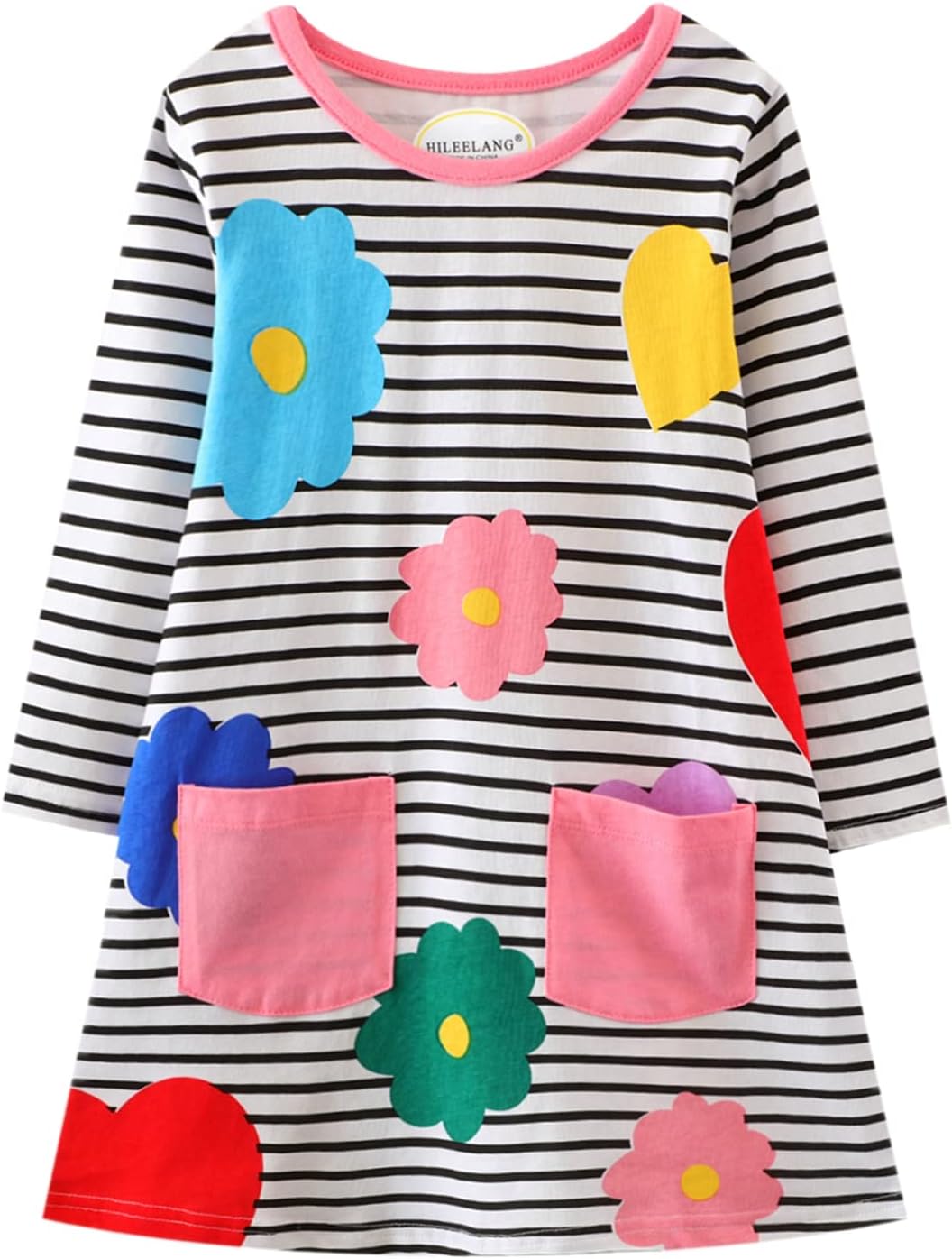Toddler Girl Long Sleeve Dress, Special Stripe Rainbow Christmas Cotton Casual T...