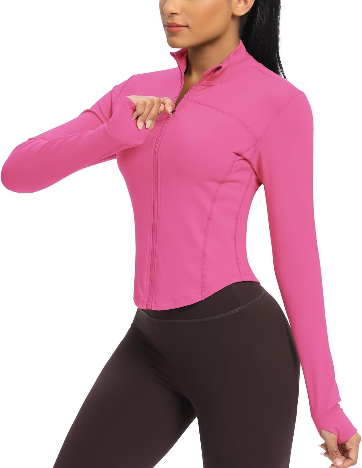 QUEENIEKE Women's Cropped Running Jackets - Zip Up Lightweight Athletic Yoga Gym...