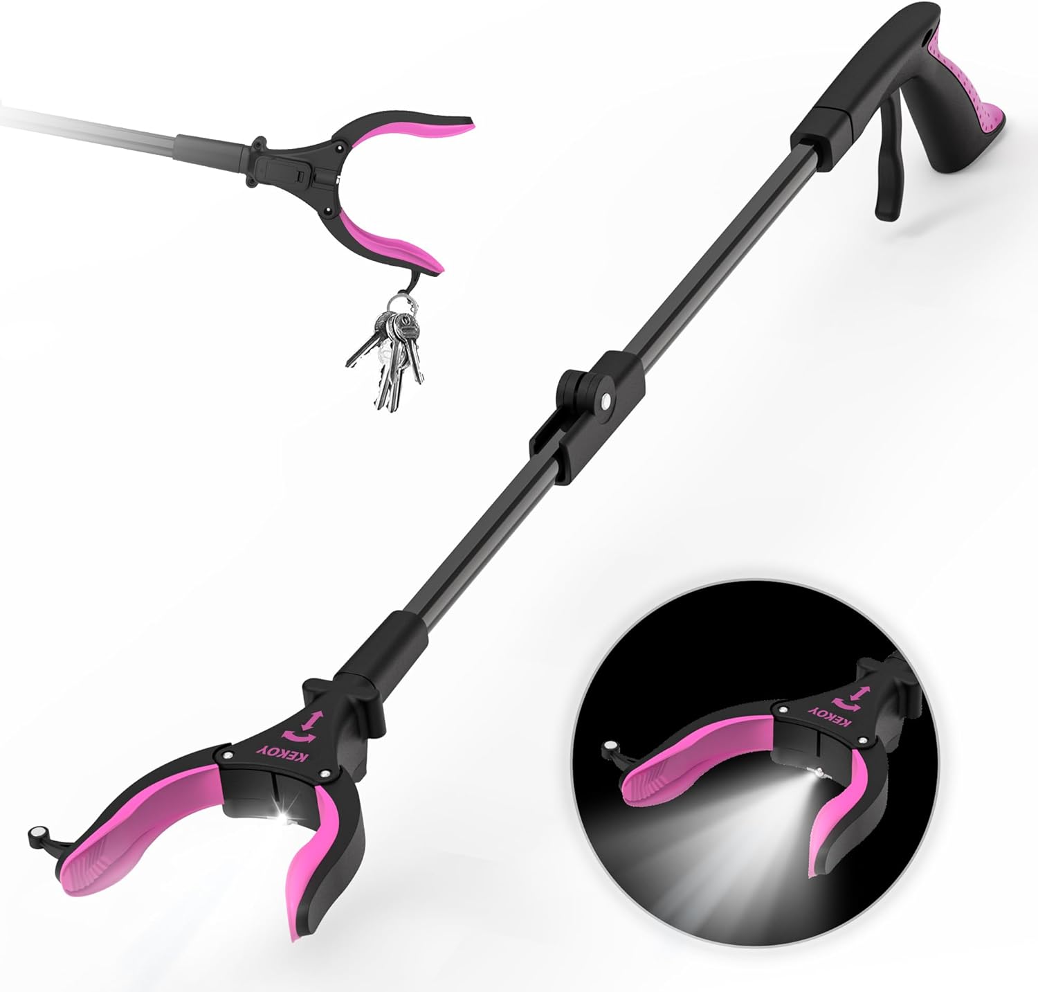 Kekoy Extendable Grabber Reacher Tool with Headlight, 32 inch Foldable Lawn Tras...