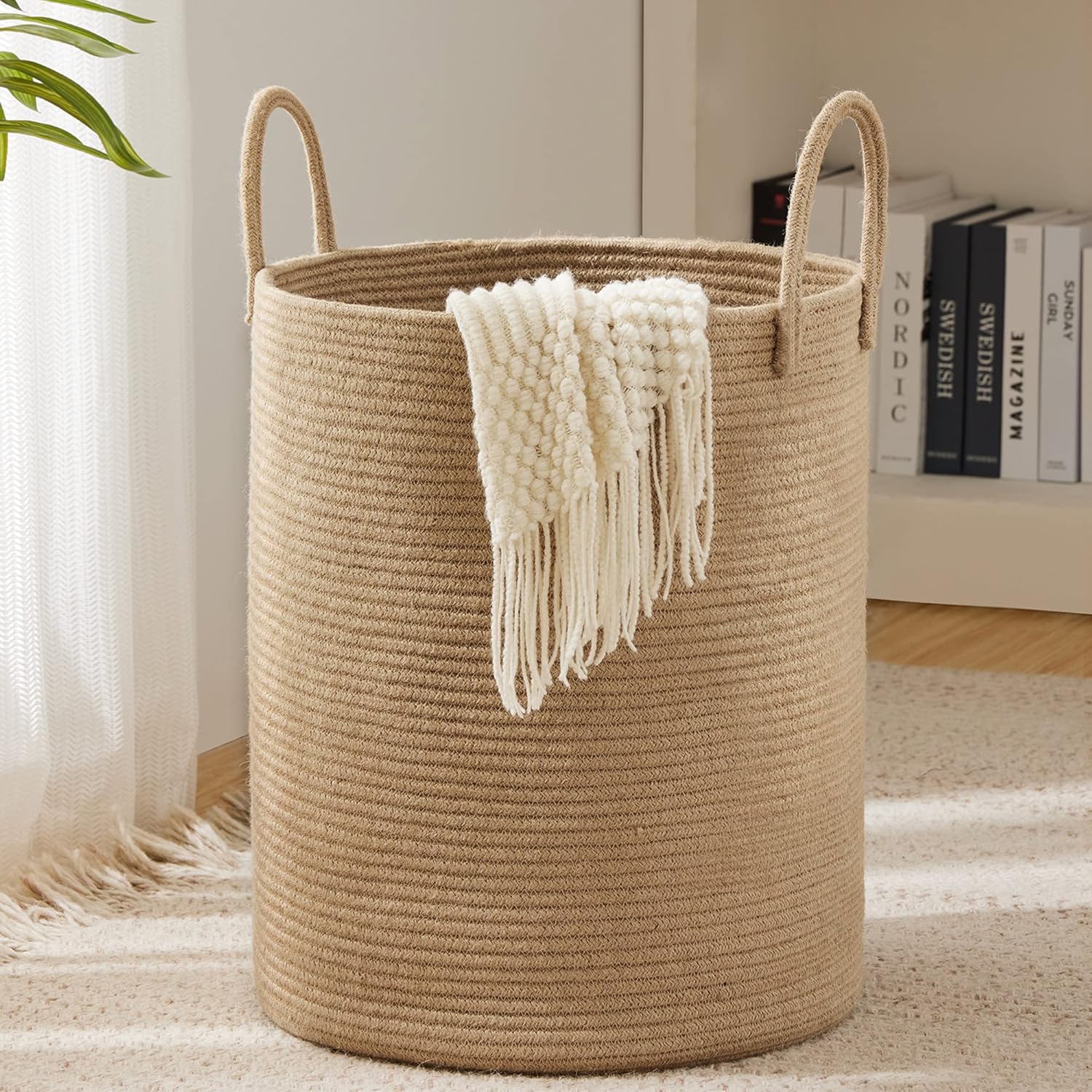 Jute Rope Laundry Hamper Basket by YOUDENOVA, Special Tall Laundry Basket for 58...