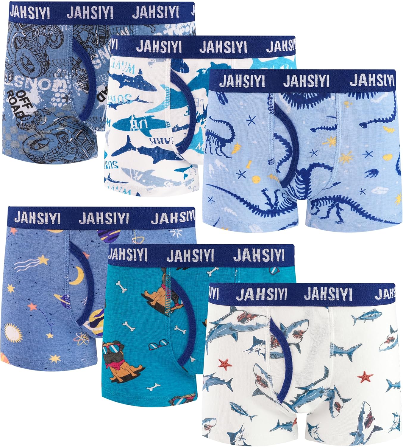 100% Cotton Boys Boxer Briefs Tagless Toddler Underwear (6-Pack) 8 White-shark/D...