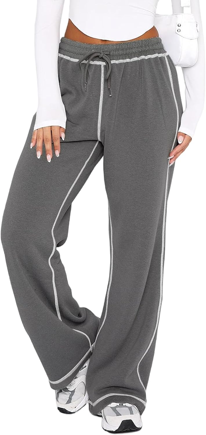 Track Pants Women, Fleece Sweatpants Drawstring Lounge Straight Leg Comfy PJ Sof...