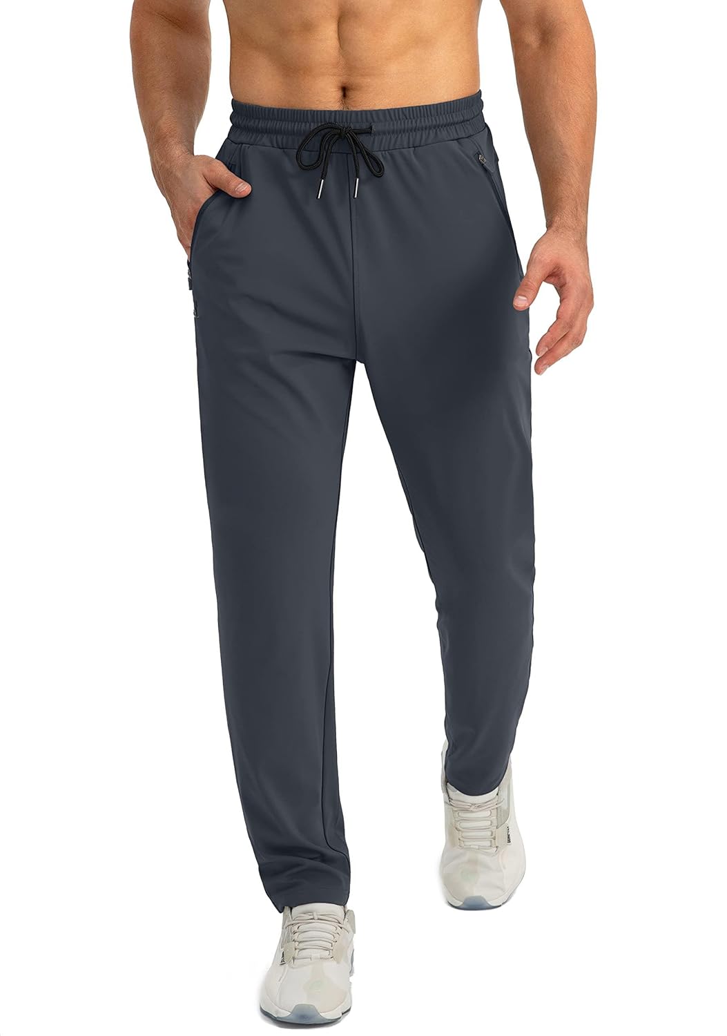 Tansozer Mens Joggers Quick Dry Tracksuit Bottoms with Zip Pockets M Grey