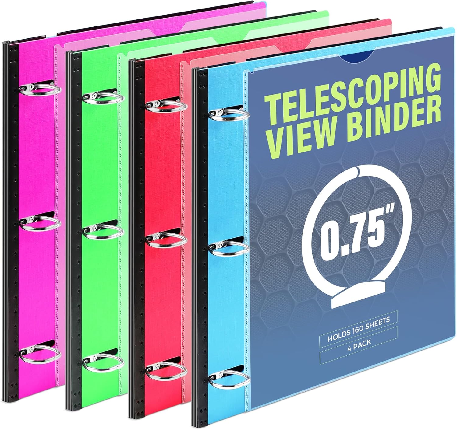 WOT I Telescoping 3 Ring Binder 4PCS, Flexible 3 Ring Binder with Expandable Spi...