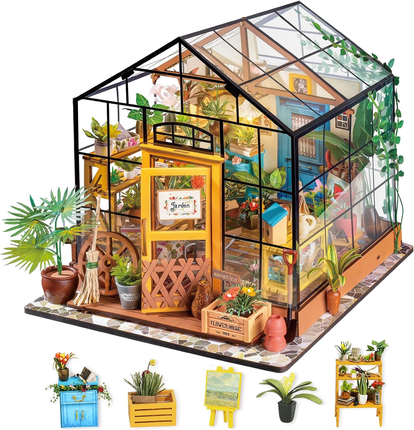 Rolife DIY Miniature House Kit-Mini Diorama 1/18 Greenhouse Model Building Kit w...