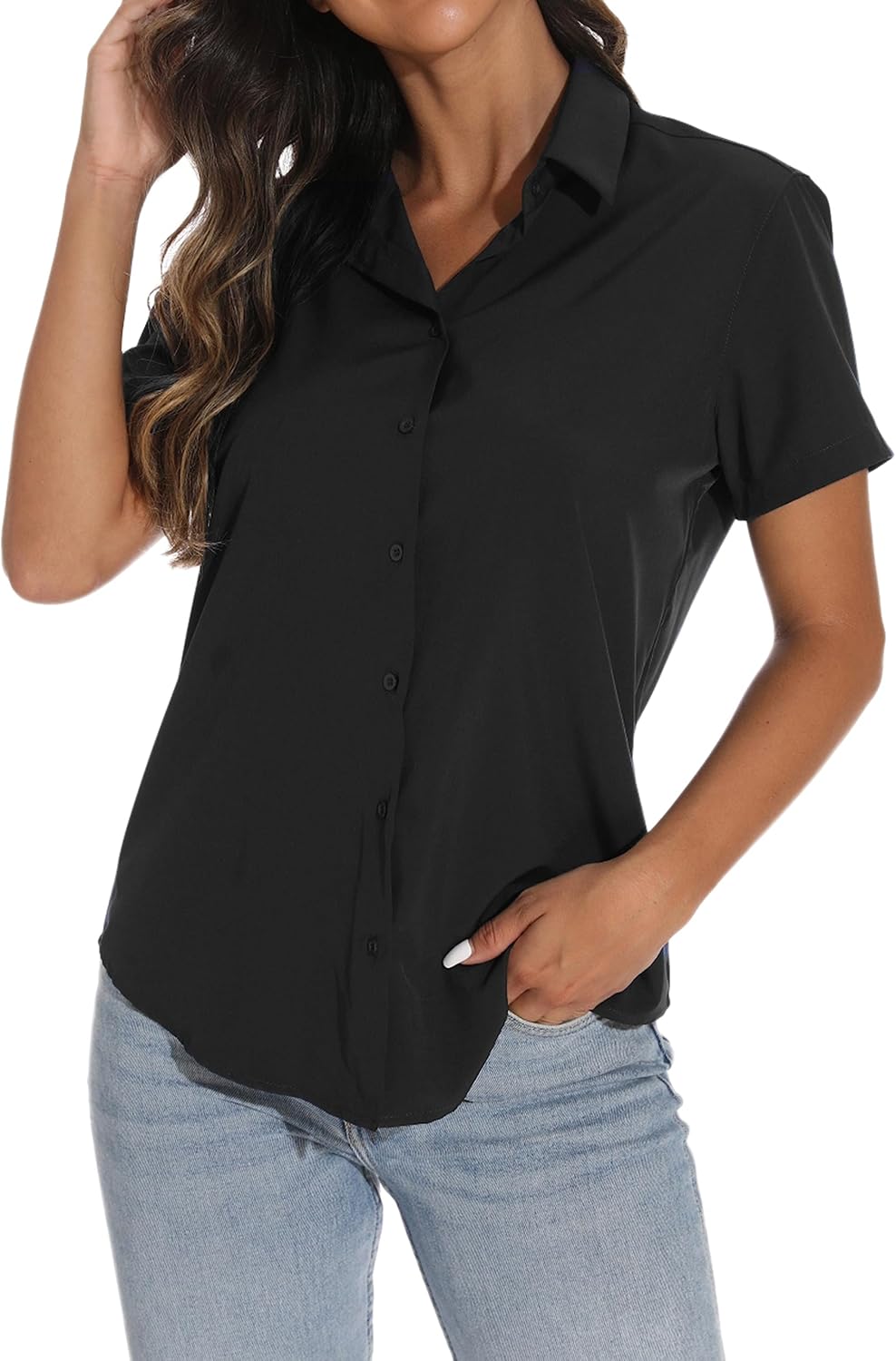 GUANYY Women's Short Sleeve Button Down Shirt Womens Shirts Dressy Casual Busine...