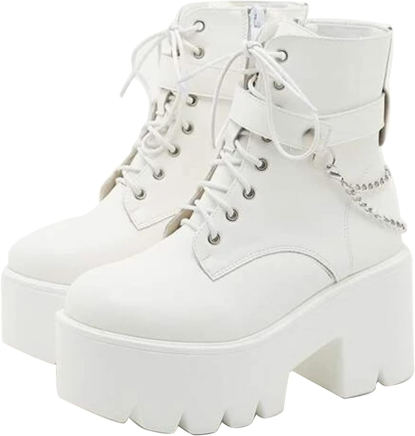 CYNLLIO Fashion Block Heel Platform Combat Ankle Booties Women's Lace up Studded...