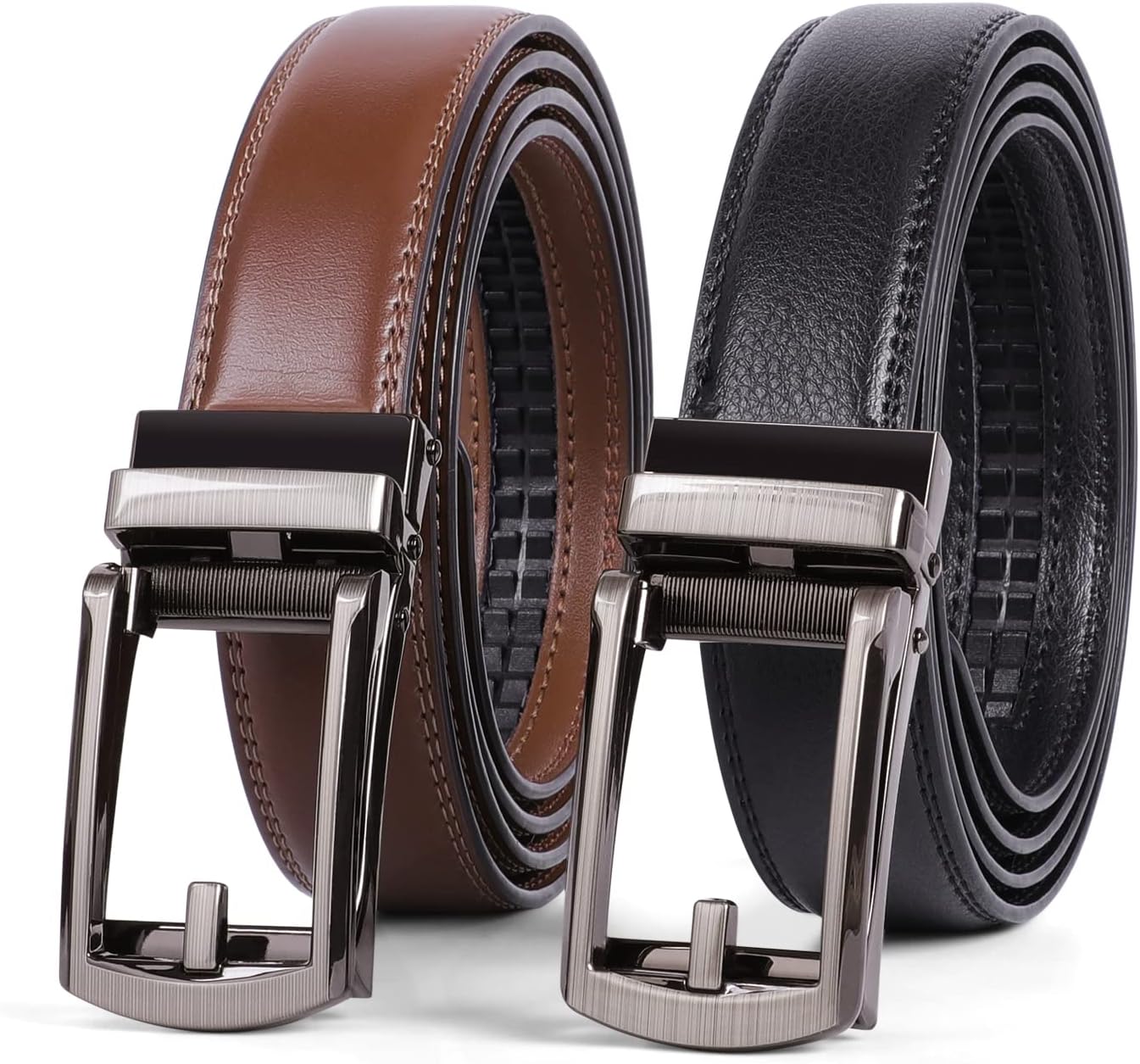 WERFORU 2 Pack Men's Leather Ratchet Belts for Dress Trousers Adjustable Ratchet...