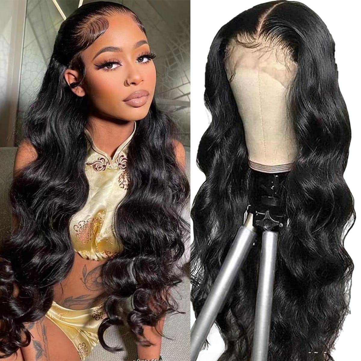 13x4 Body Wave Lace Front Wigs Human Hair Pre Plucked 180 Density HD Transparent...