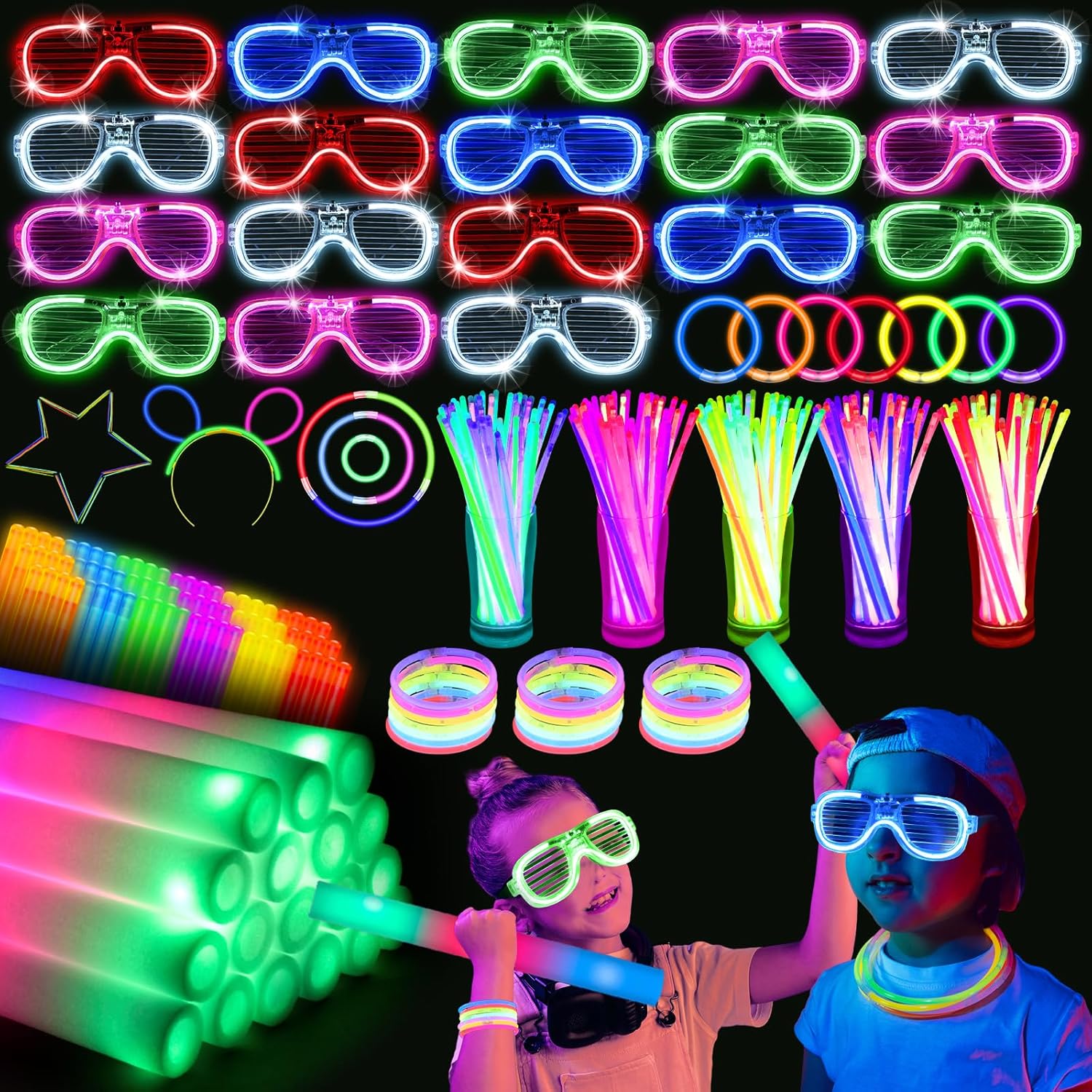 SHQDD136 PCS Glow in the Dark Party Supplies, 18 PCS Foam Glow Sticks, 18 PCS LE...