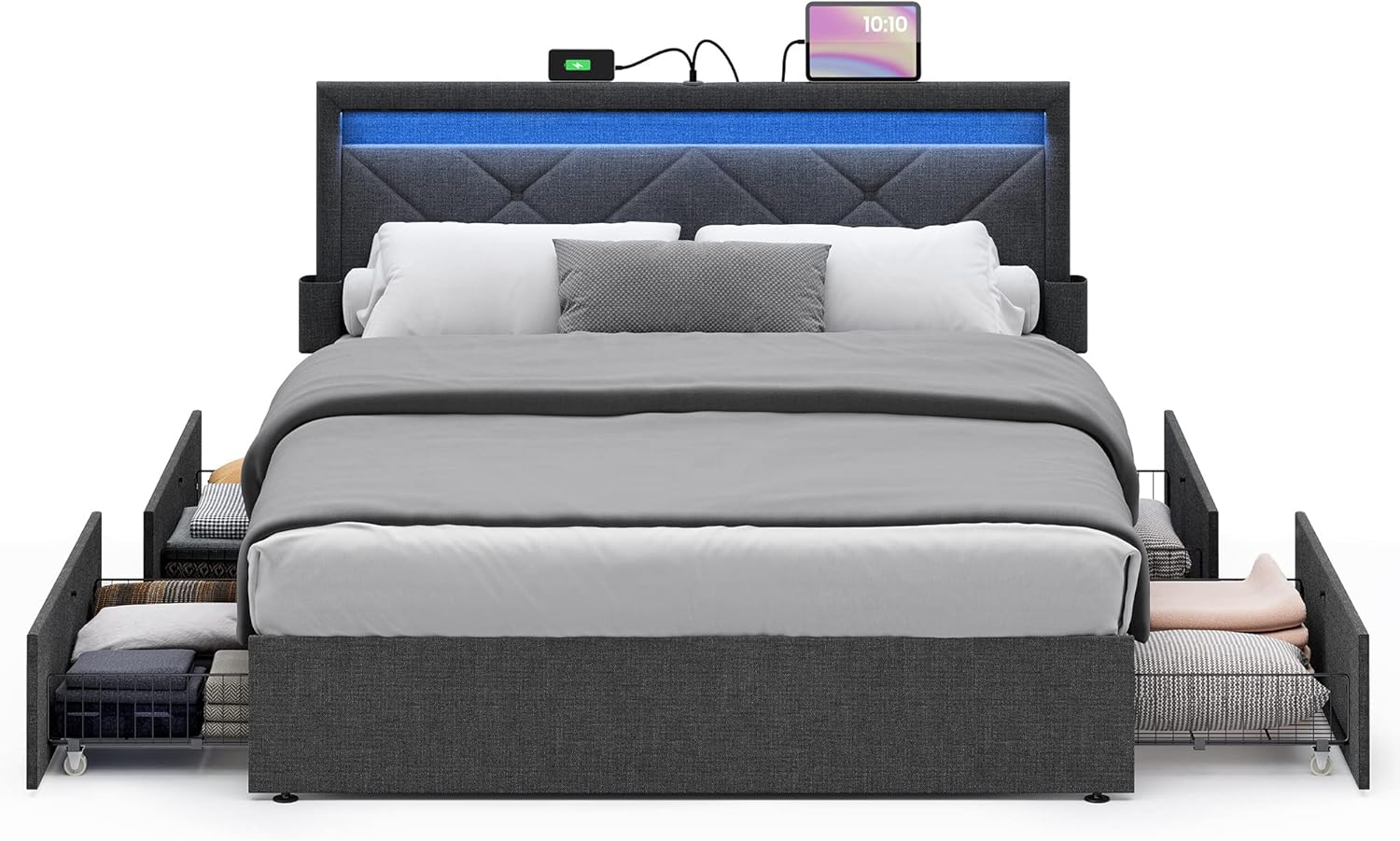 VASAGLE LED Bed Frame, Premium Queen Size Bed Frame with Headboard, Special Bed...