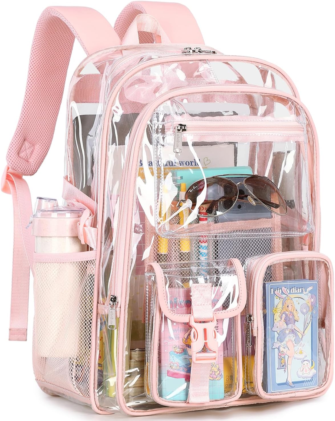 abshoo Large Clear Backpack For Girls Women School Bookbag Heavy Duty Transparen...