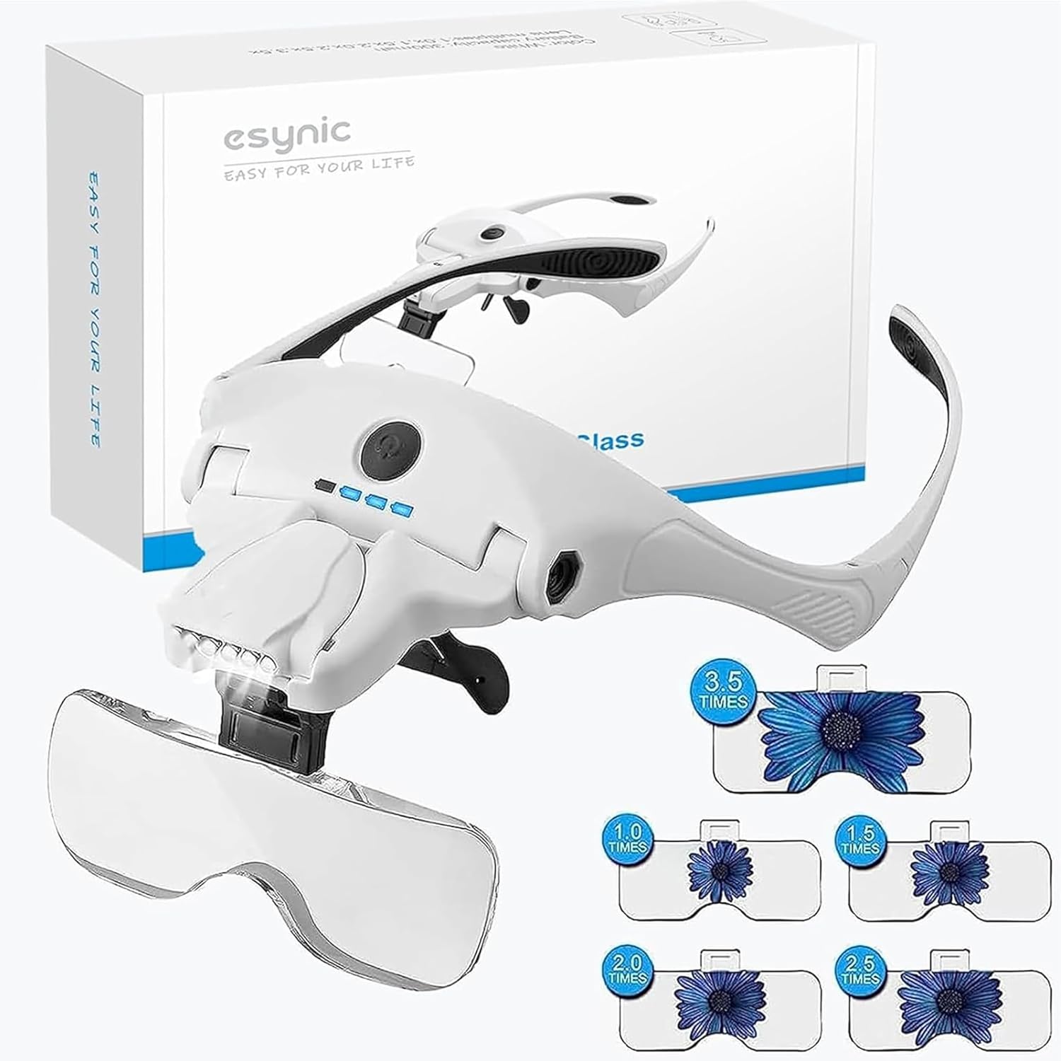 eSynic Headband Magnifying Glass Rechargeable Head Magnifier Wear Comfortably He...
