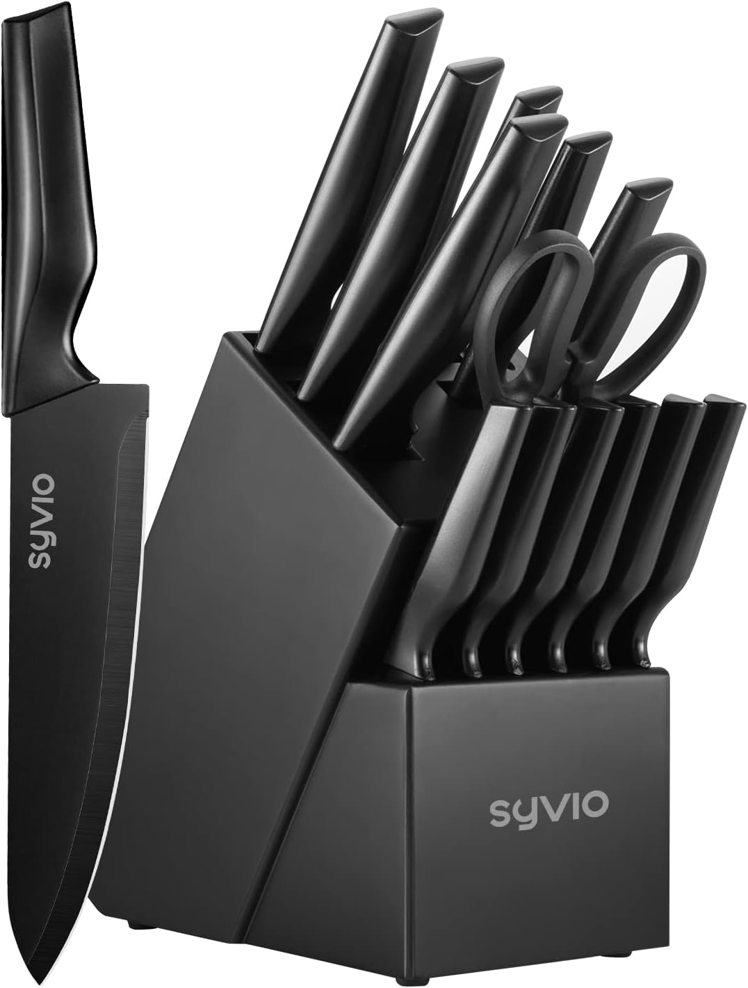 Utility Knife Set, syvio 15pcs Knife Sets for Kitchen with Block and Sharpener,...