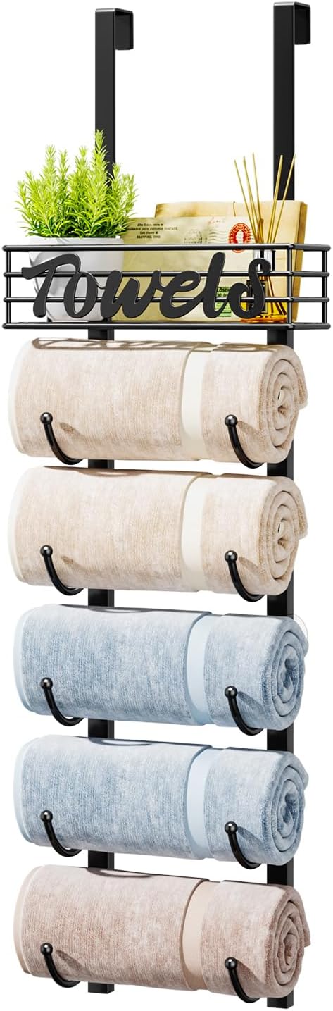 HapiRm 6-Tier Over The Door Towel Racks, Special Wall Mount Towel Holder with Me...