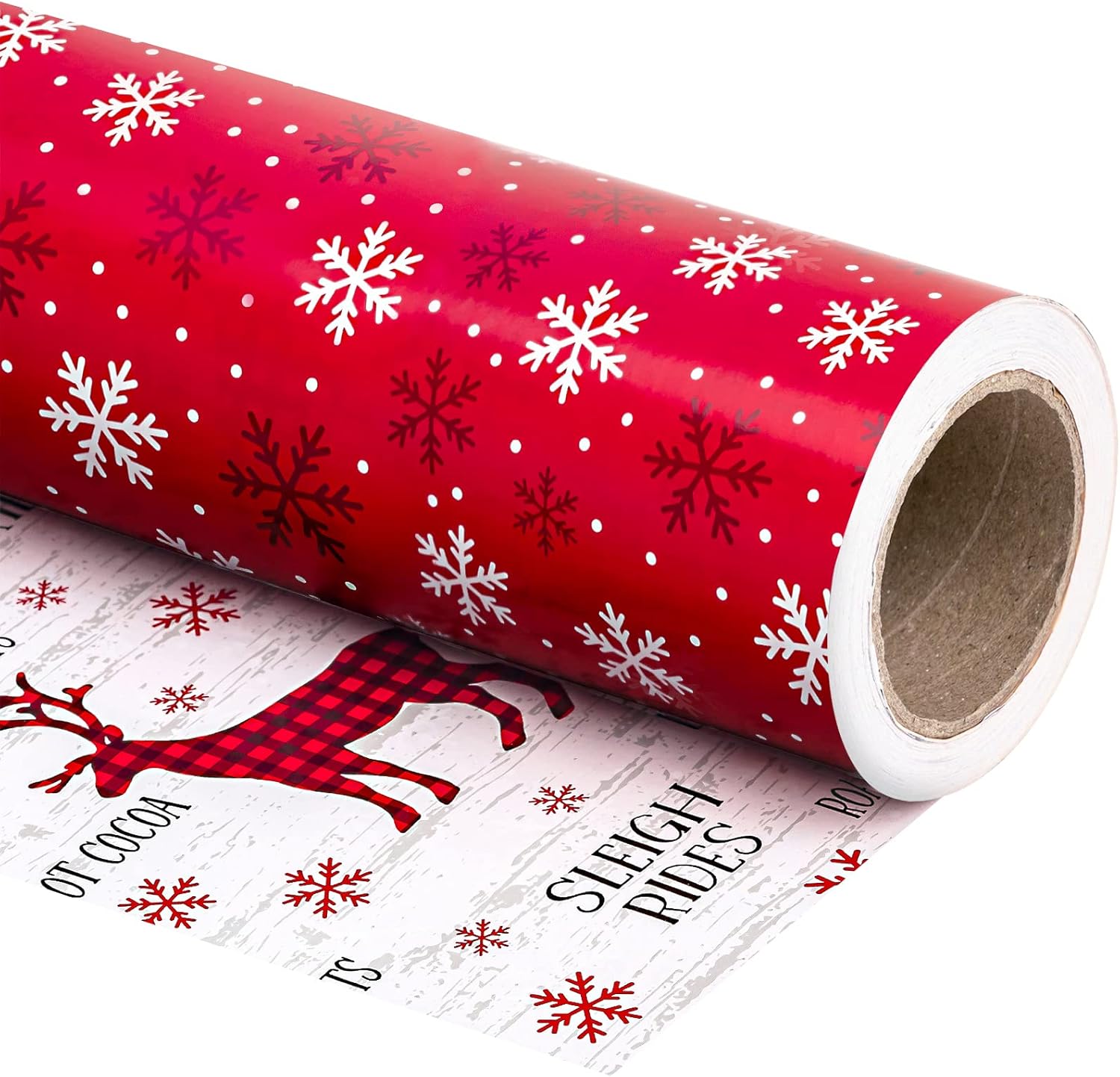 WRAPAHOLIC Reversible Christmas Wrapping Paper - Mini Roll - 17 Inch X 33 Feet -...
