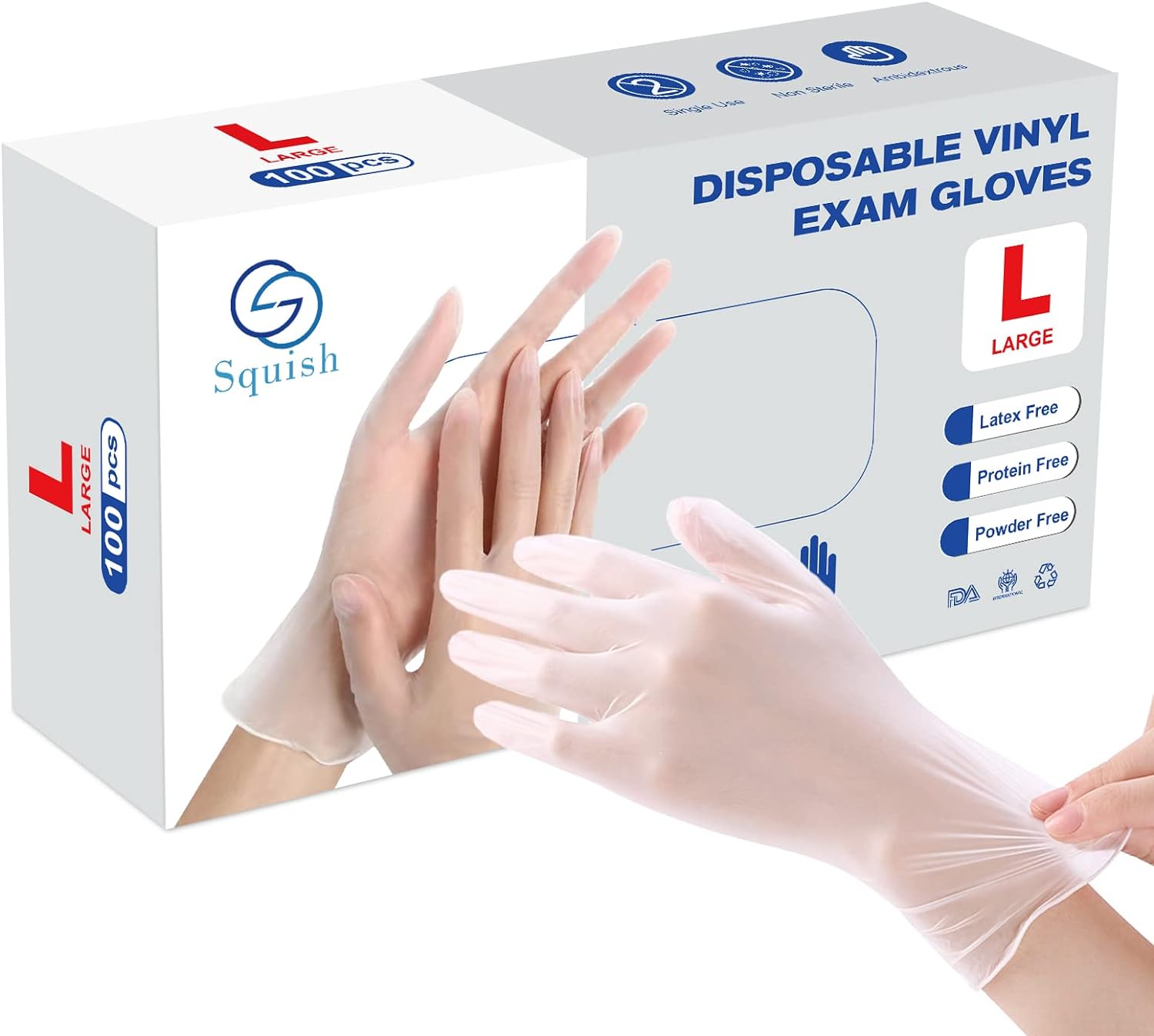 squish Disposable Gloves, Clear Vinyl Gloves Latex Free Powder-Free Glove Cleani...