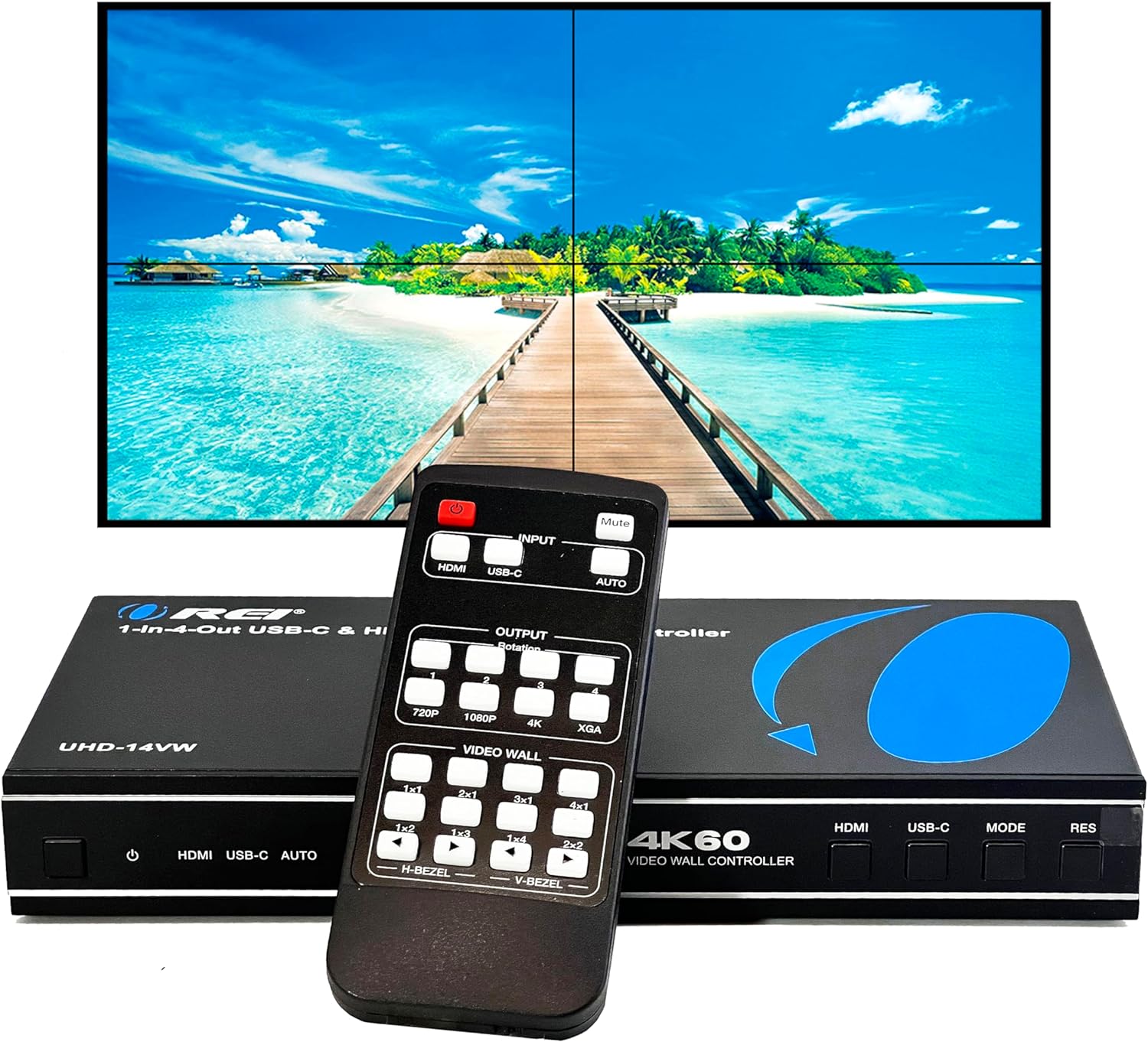 OREI 4K 2x2 HDMI or USB-C Video Wall Controller Processor Display Upto 4K 60hz 2...
