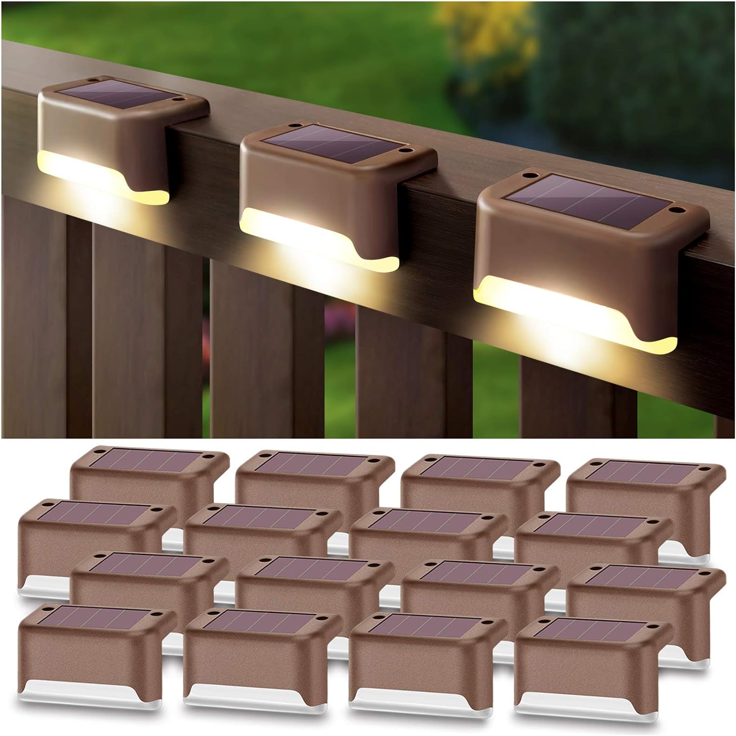 DenicMic 16 Pack Fence Post Solar Lights for Patio Pool Stairs Step and Pathway,...