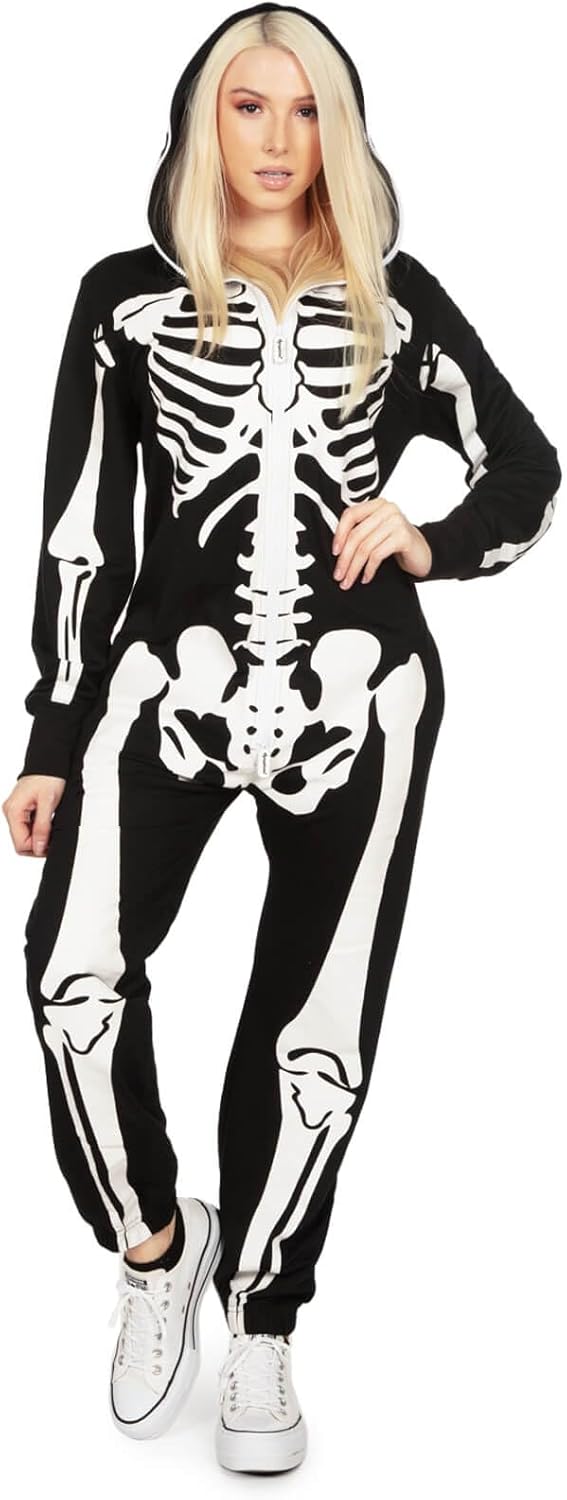 Tipsy Elves Halloween Skeleton Costume for Women - Comfy Easy Adult Onesie Jumps...