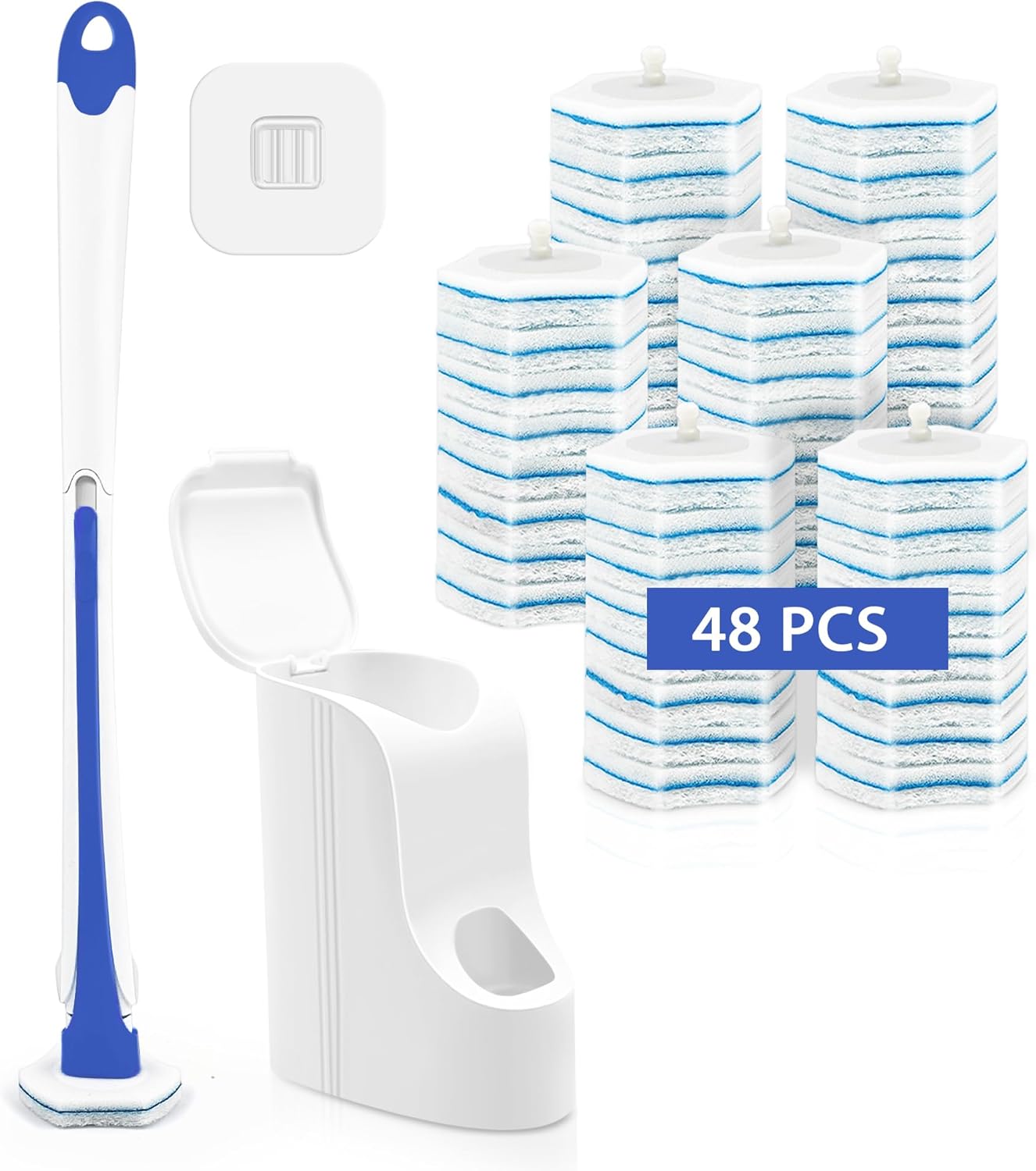 JEHONN Disposable Toilet Brush with 48 Wand Cleaner Refills, Wall Mounted Toilet...