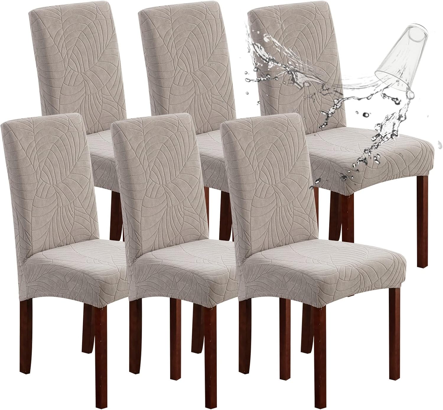 Genina Waterproof Chair Covers for Dining Room 6 Pack, Stretch Jacquard Dining C...